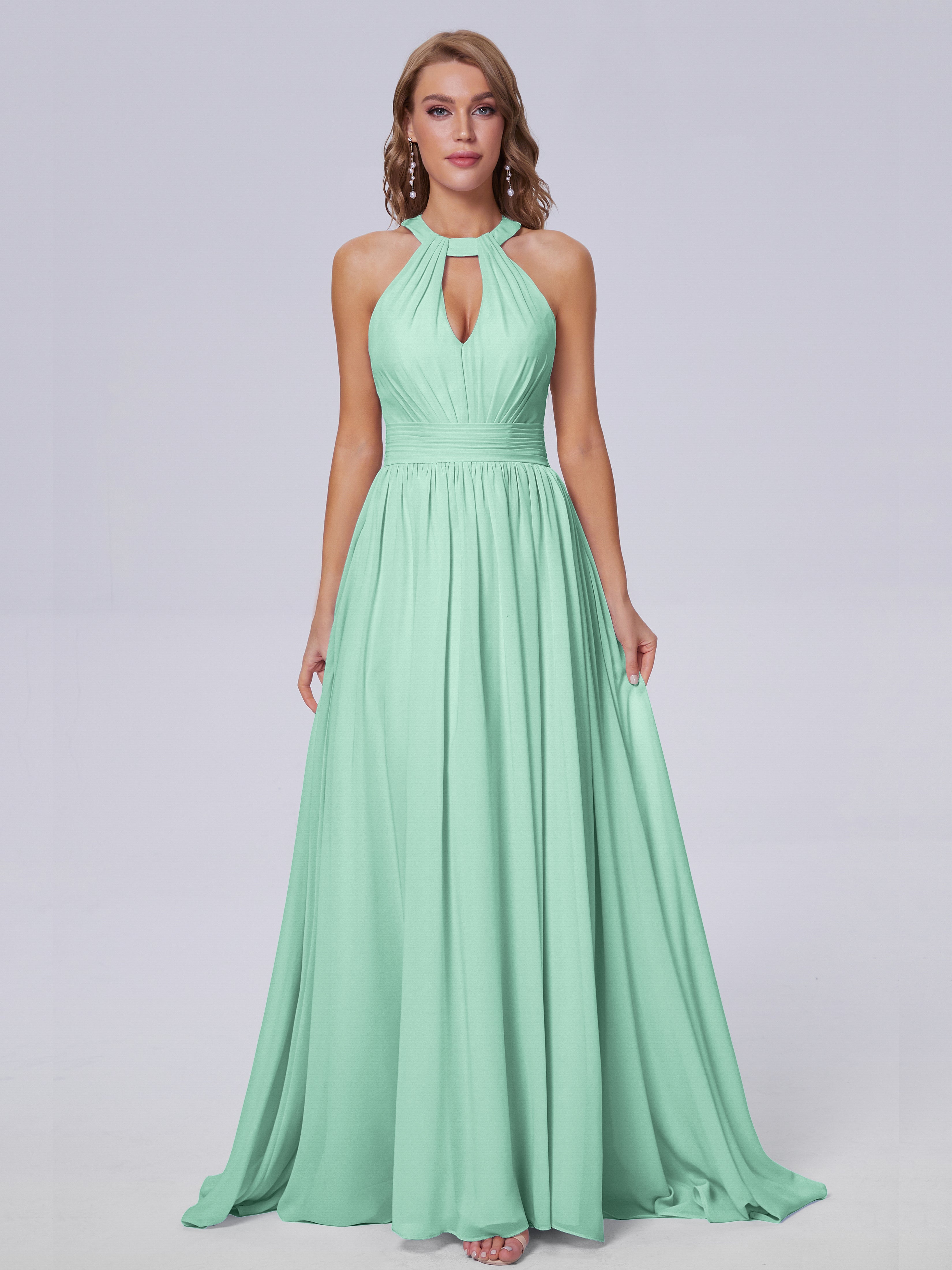 Nicole Vintage Halter Chiffon Long Bridesmaid Dresses