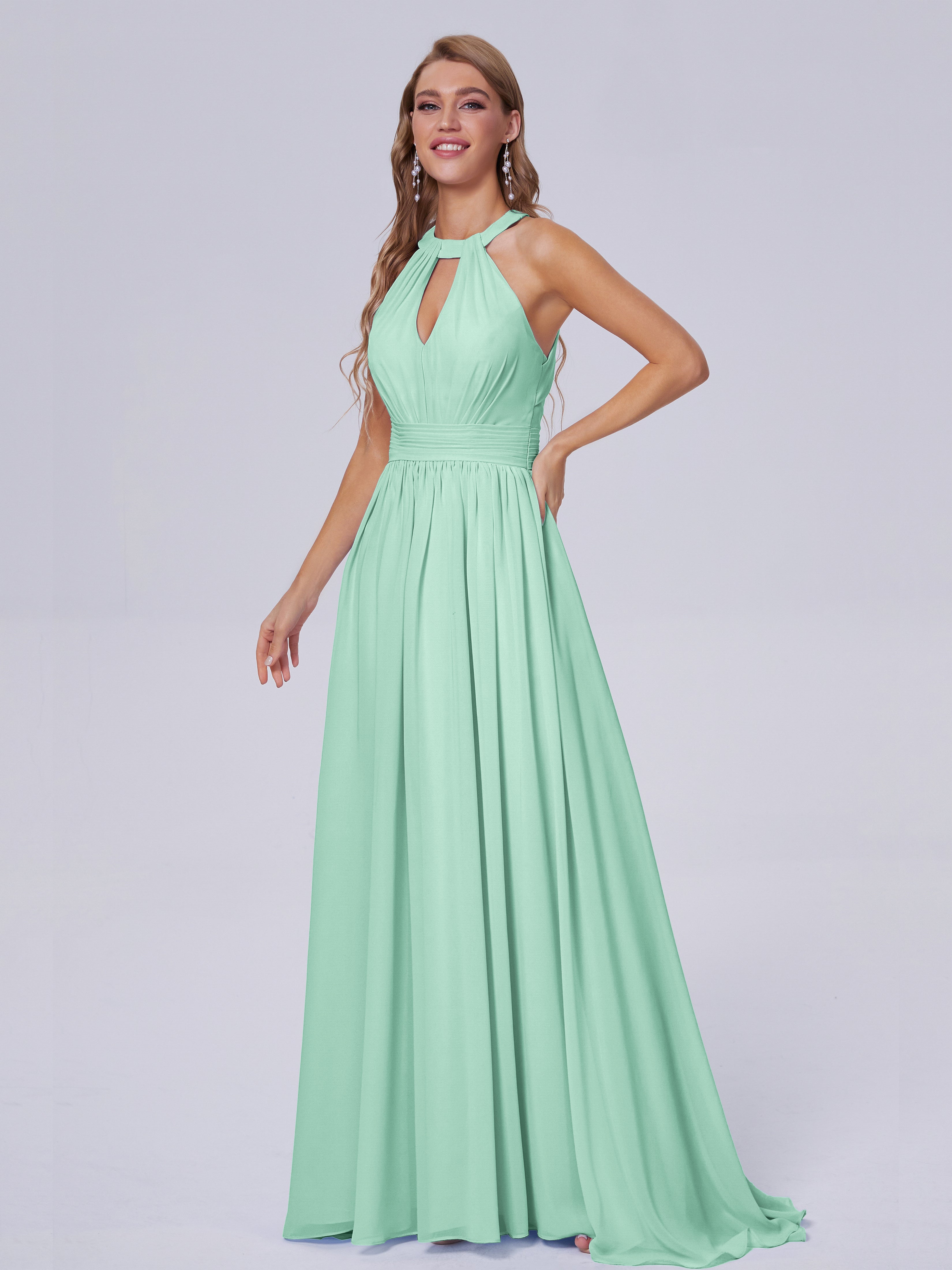 Nicole Vintage Halter Chiffon Long Bridesmaid Dresses