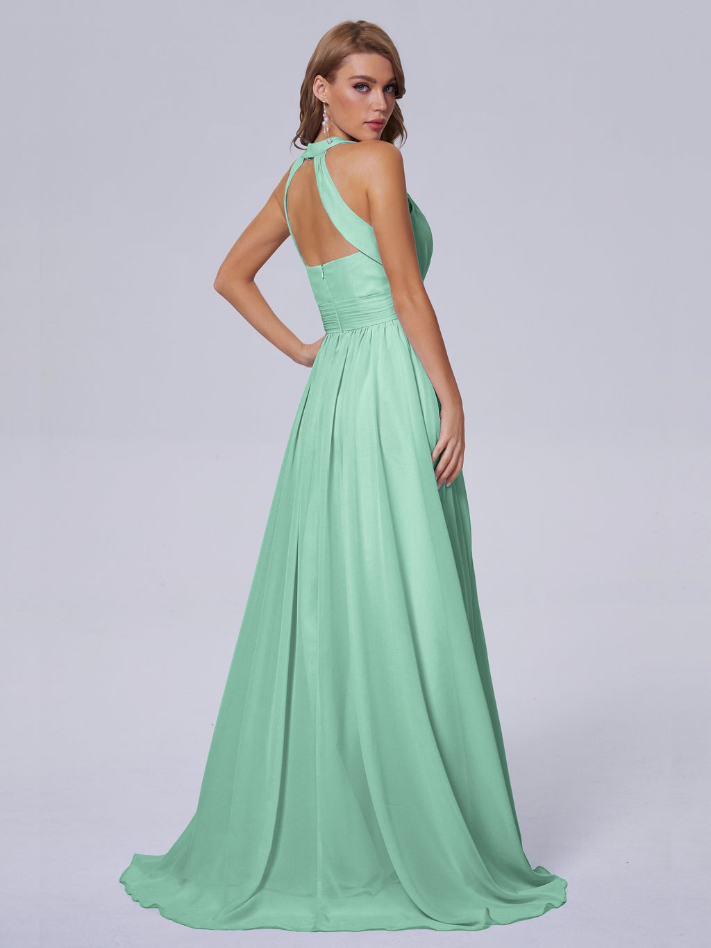 Nicole Vintage Halter Chiffon Long Bridesmaid Dresses