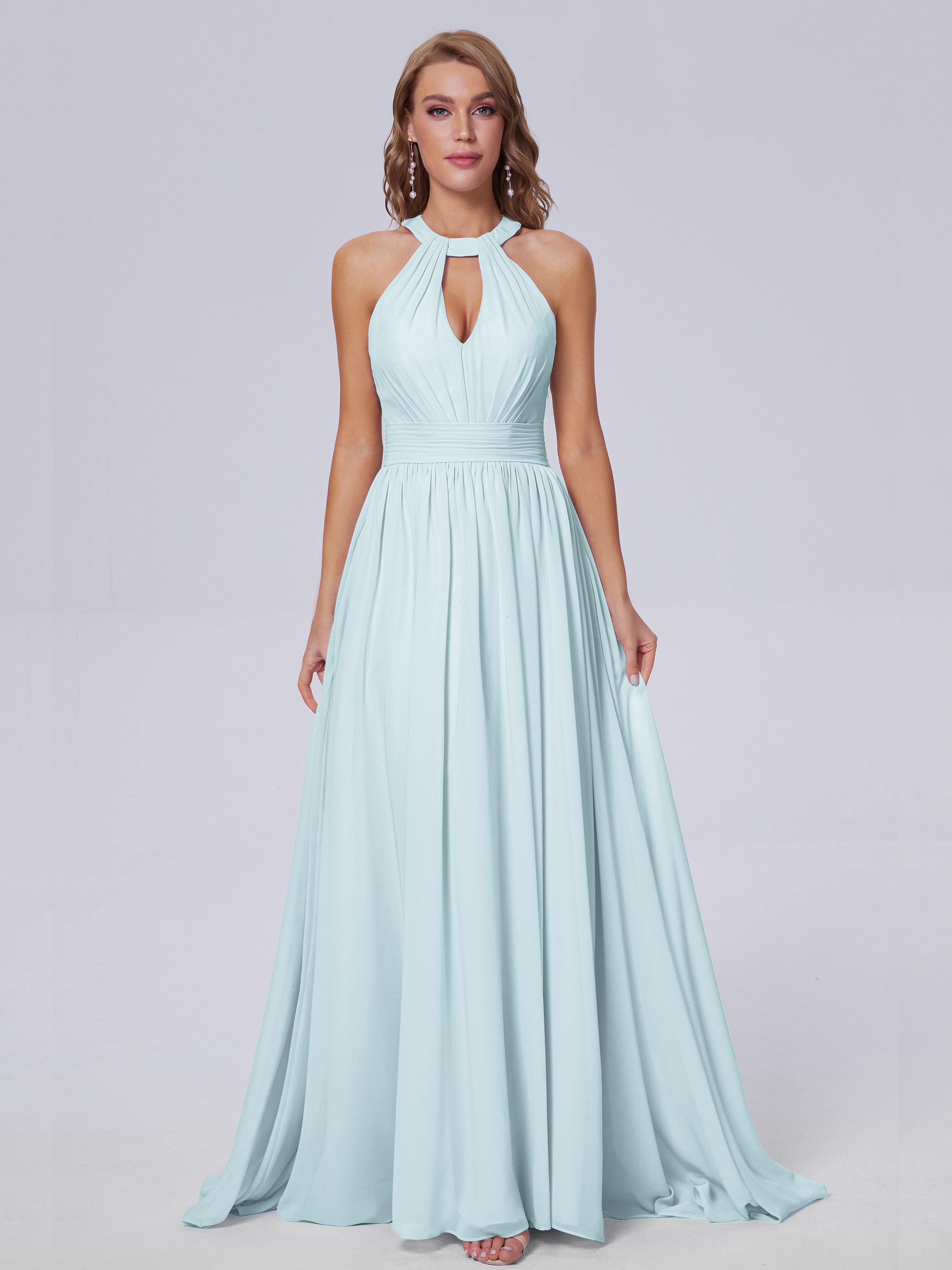 Nicole Vintage Halter Chiffon Long Bridesmaid Dresses