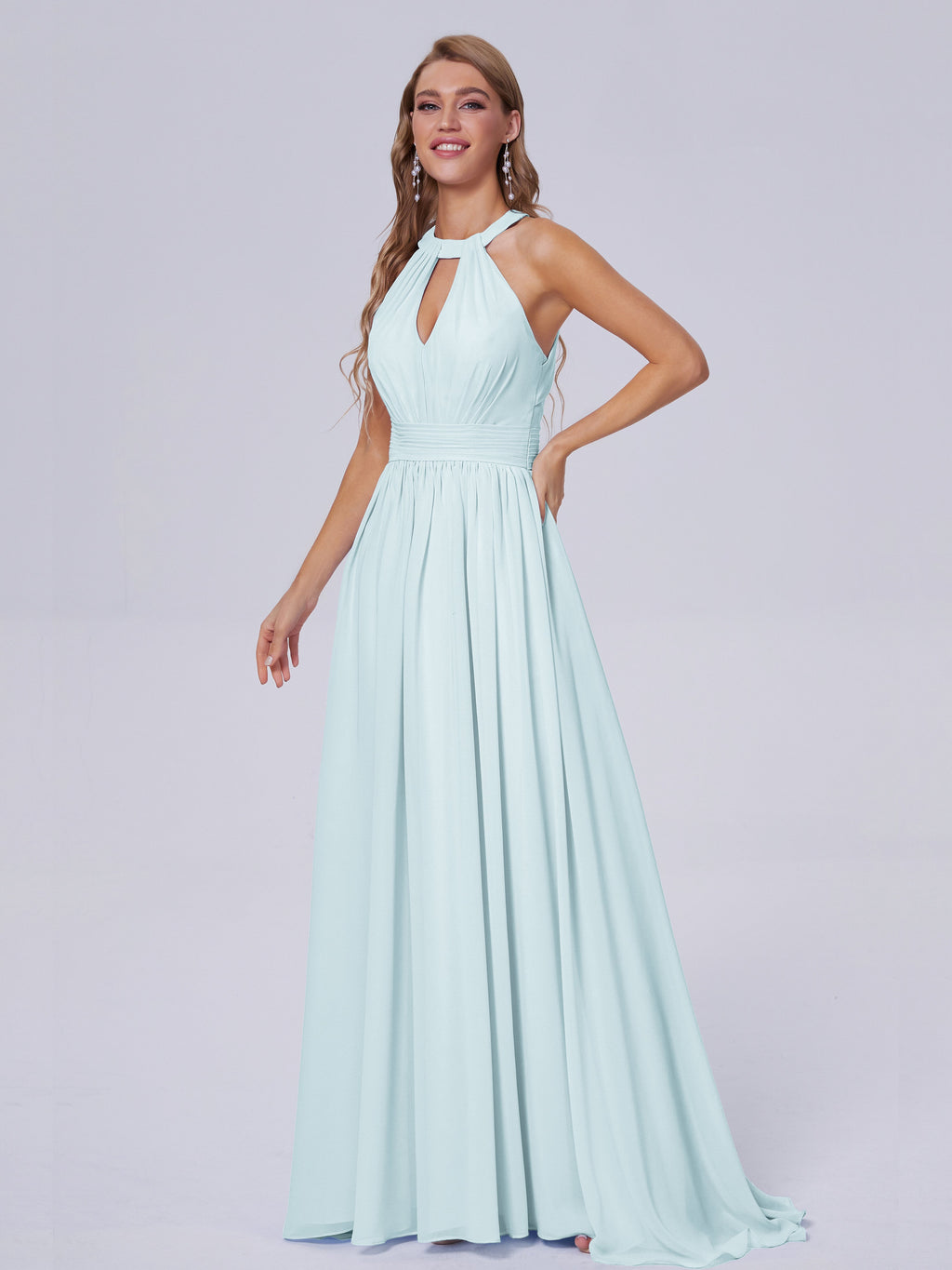 Nicole Vintage Halter Chiffon Long Bridesmaid Dresses