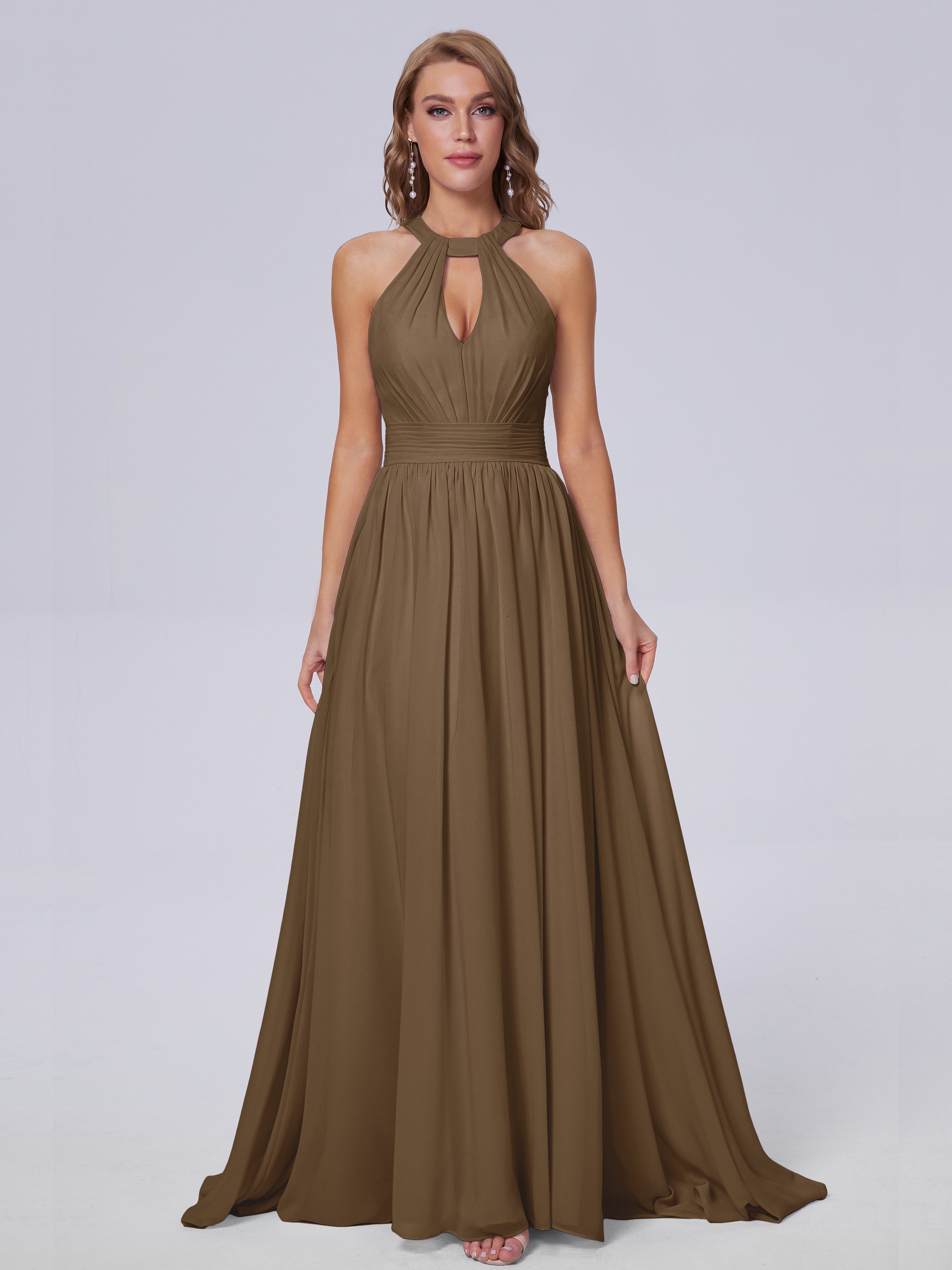 Nicole Vintage Halter Chiffon Long Bridesmaid Dresses