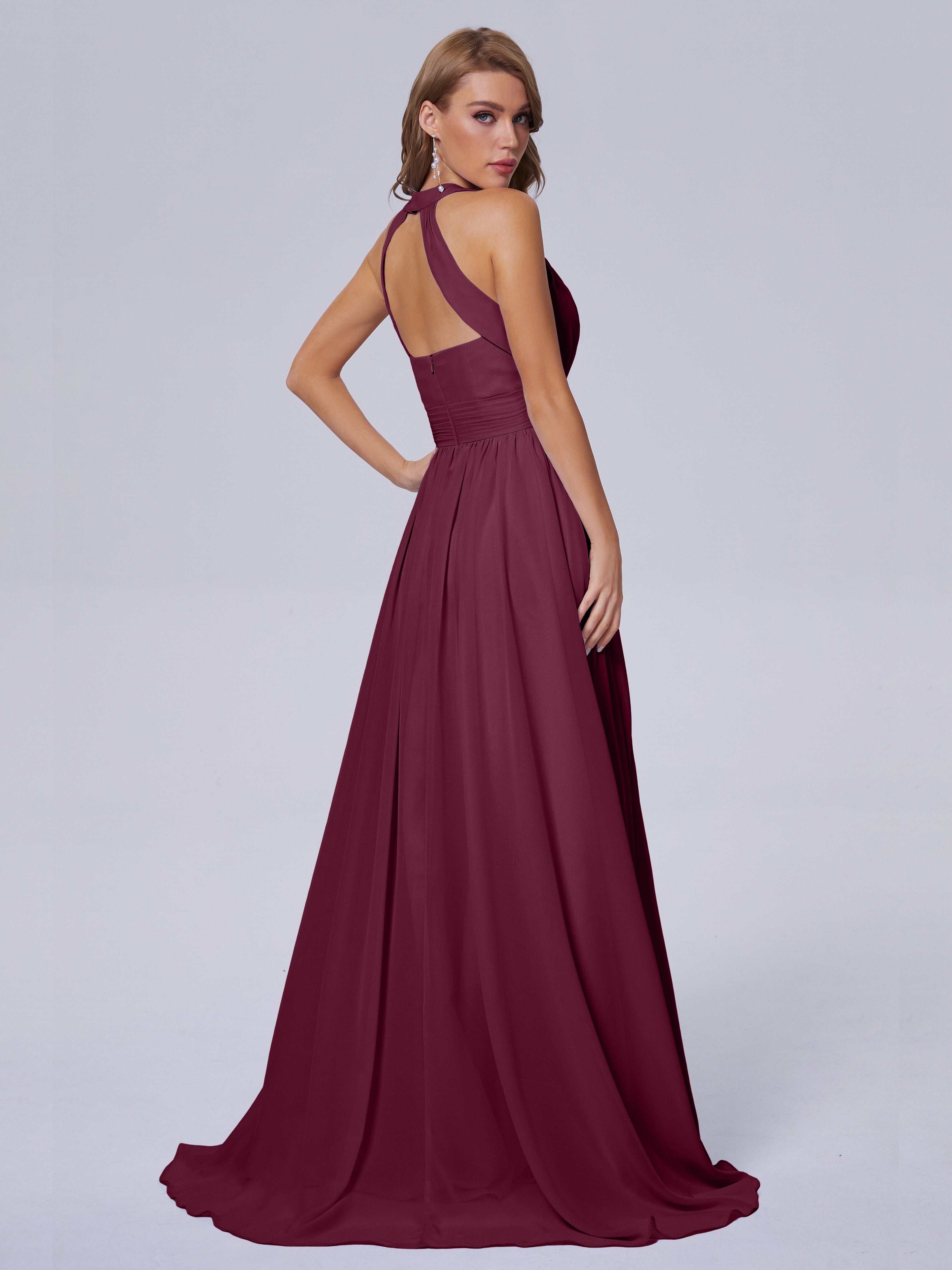 Nicole Vintage Halter Chiffon Long Bridesmaid Dresses