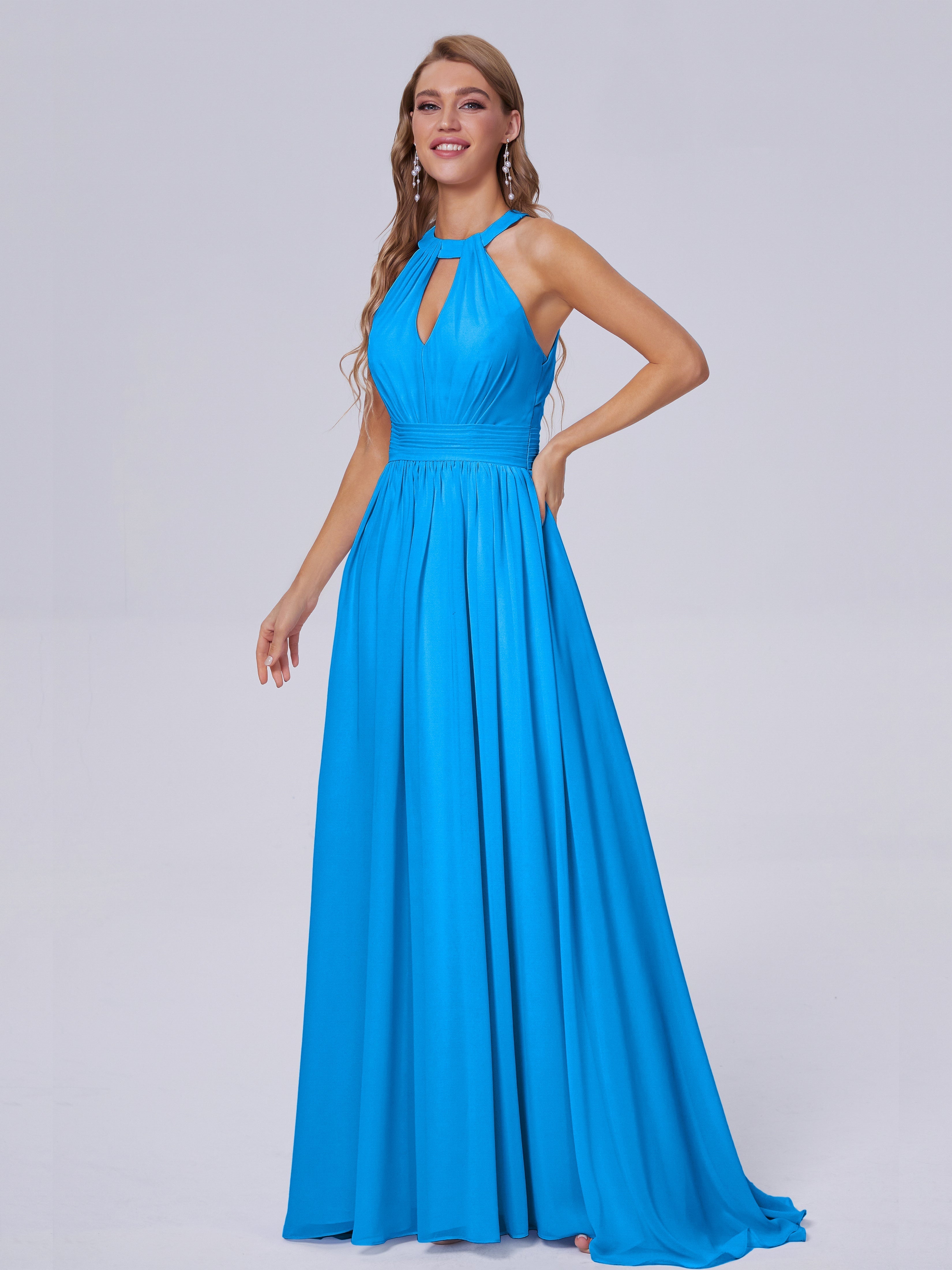 Nicole Vintage Halter Chiffon Long Bridesmaid Dresses