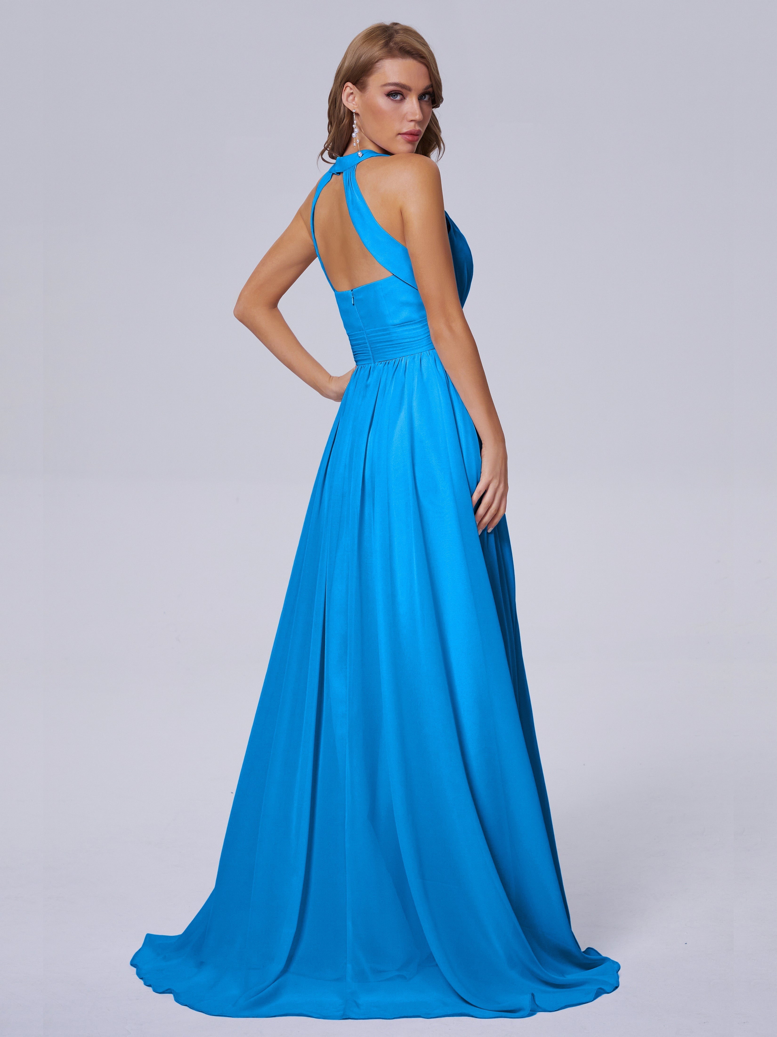Nicole Vintage Halter Chiffon Long Bridesmaid Dresses