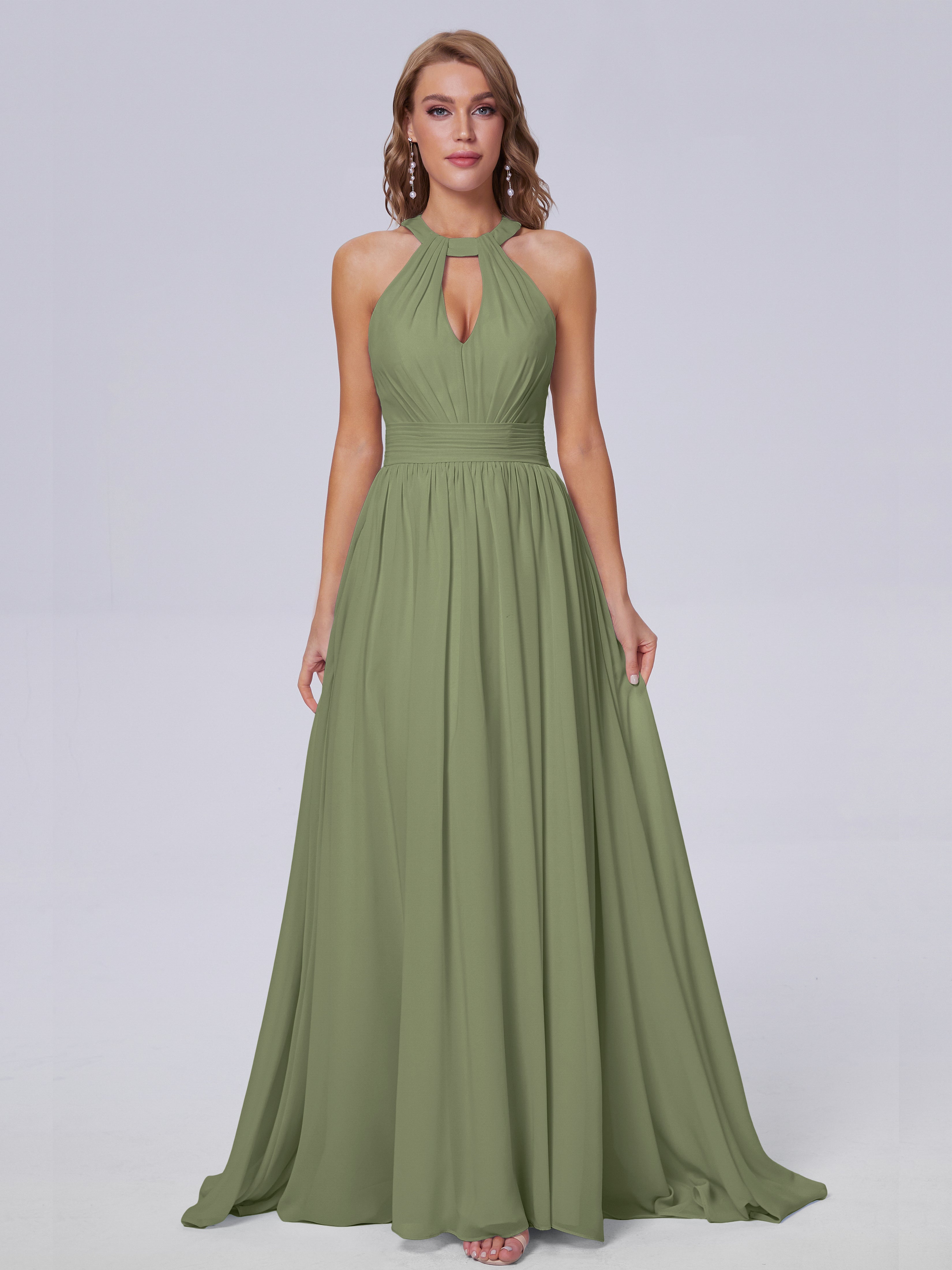 Nicole Vintage Halter Chiffon Long Bridesmaid Dresses
