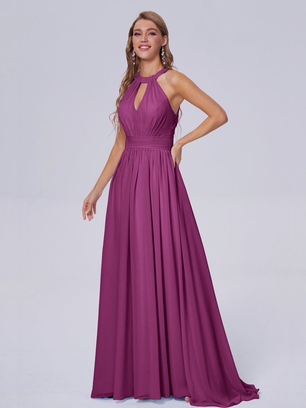 Nicole Vintage Halter Chiffon Long Bridesmaid Dresses