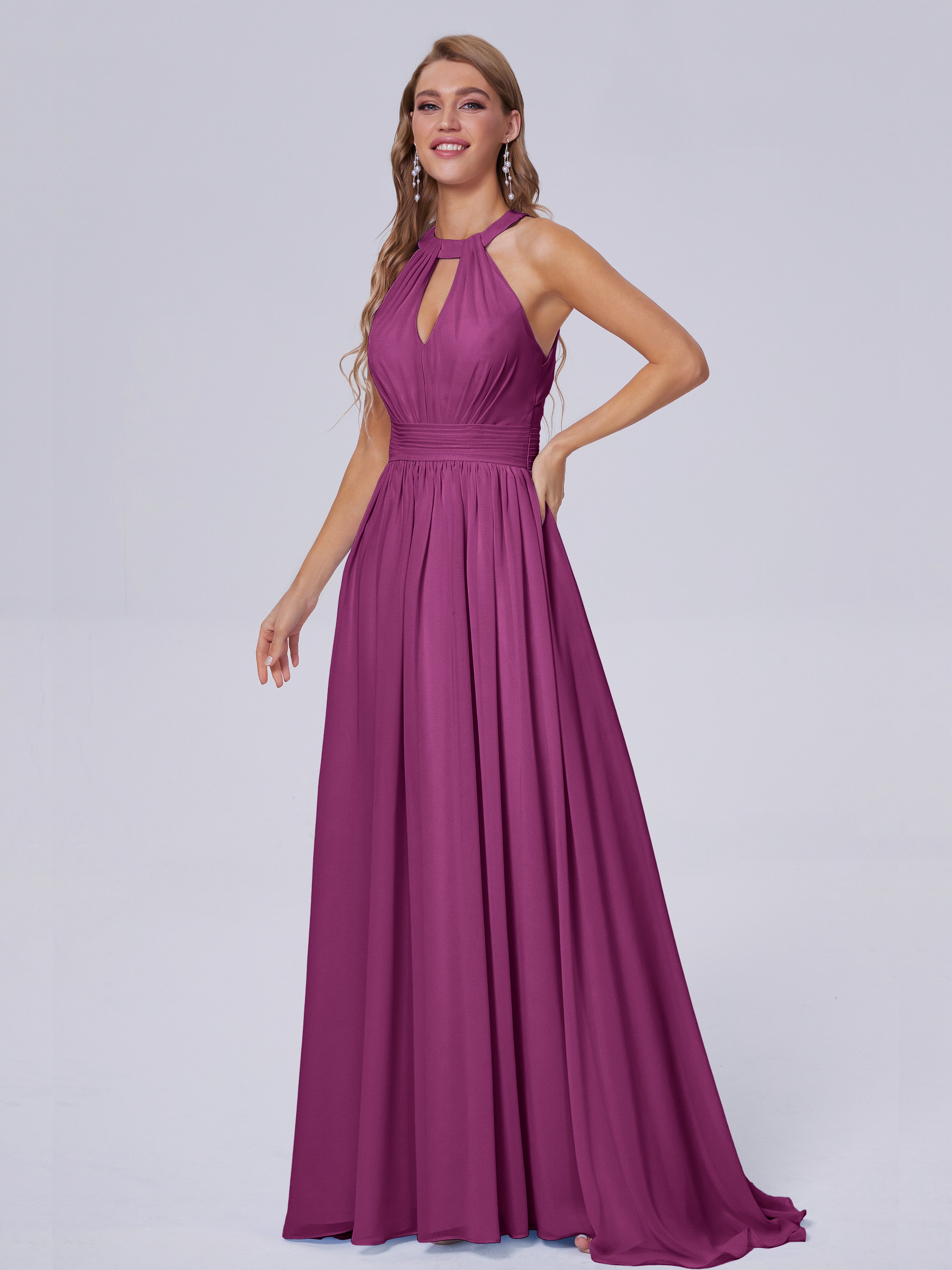 Nicole Vintage Halter Chiffon Long Bridesmaid Dresses
