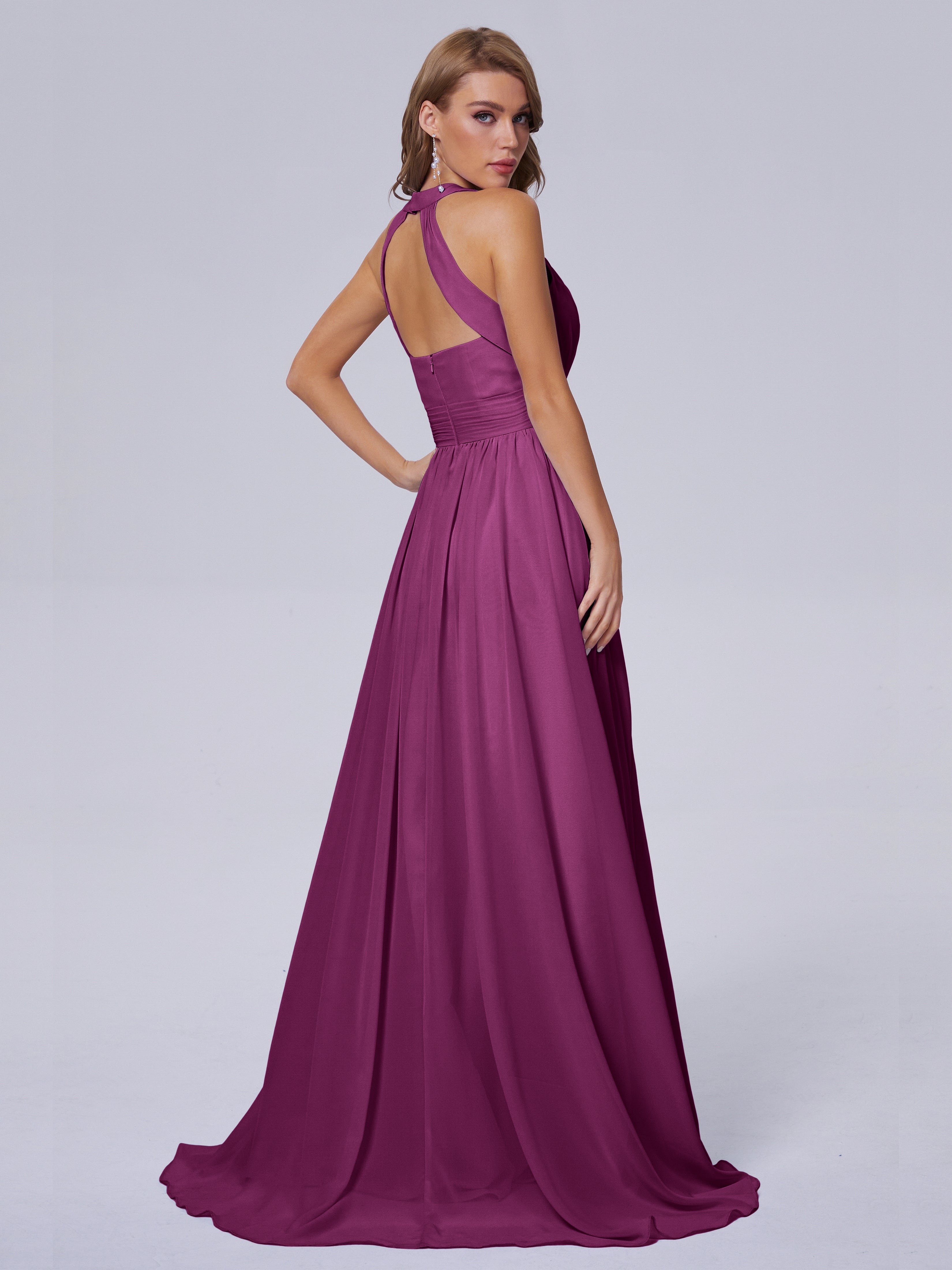 Nicole Vintage Halter Chiffon Long Bridesmaid Dresses