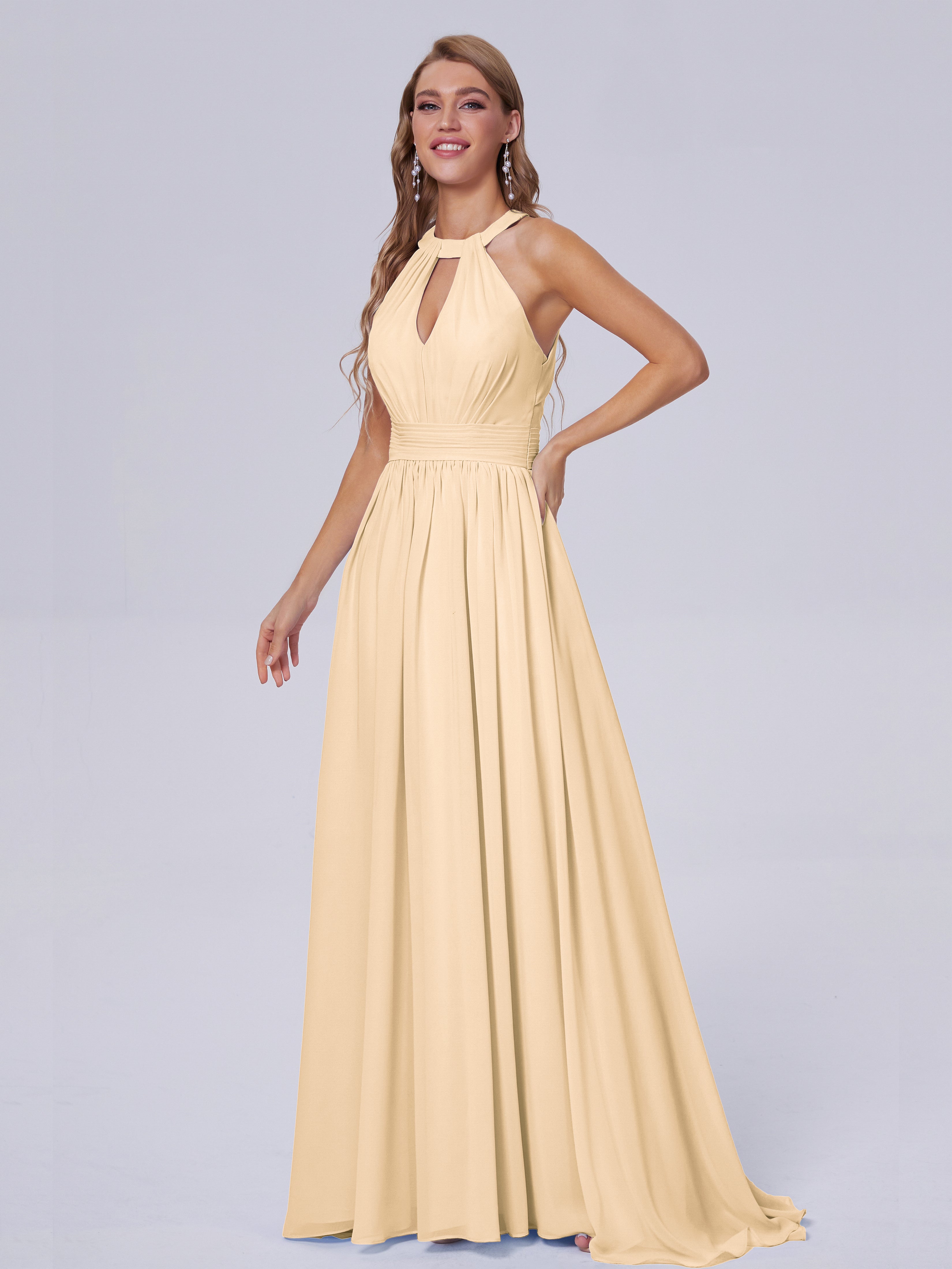 Nicole Vintage Halter Chiffon Long Bridesmaid Dresses