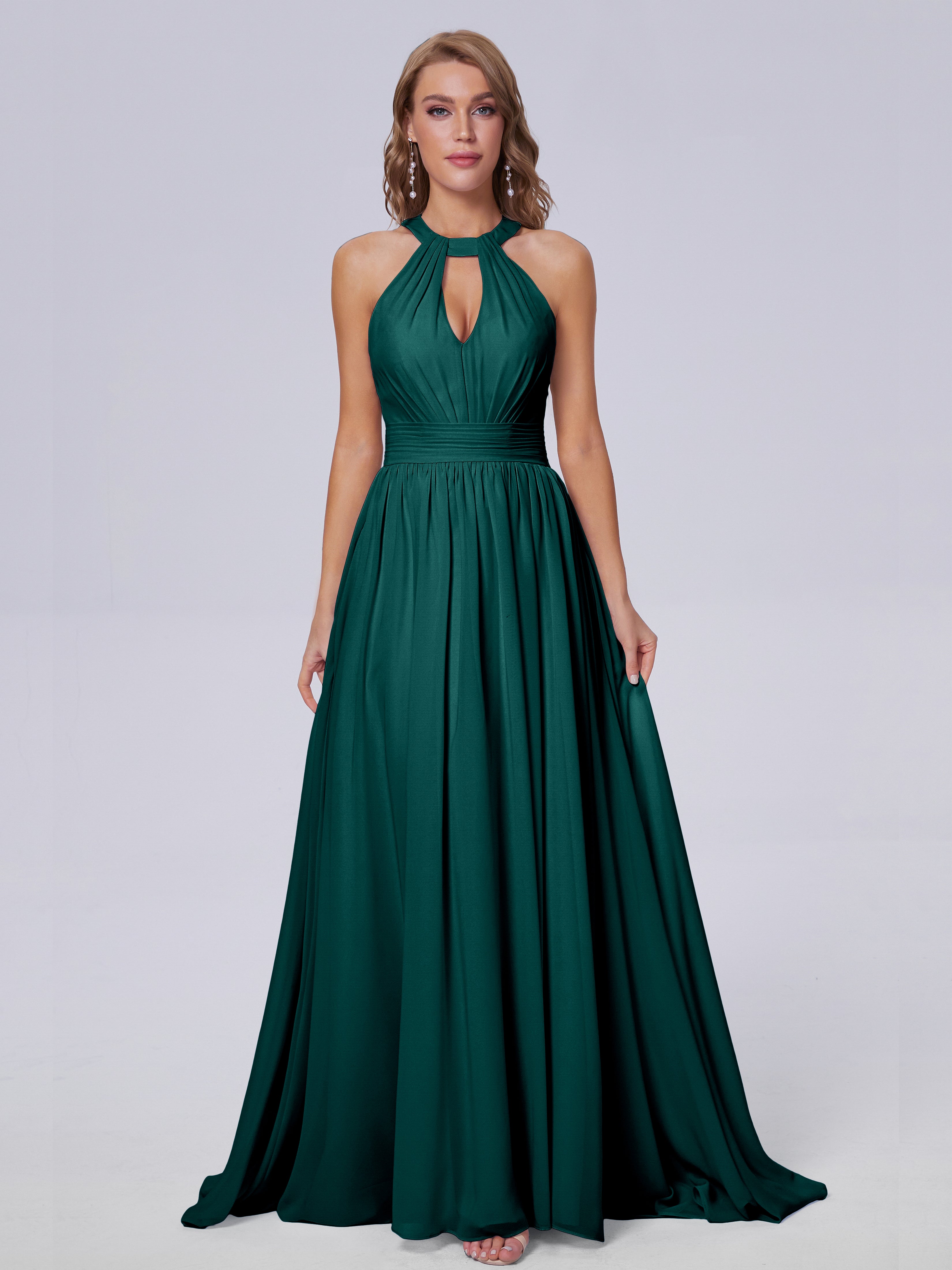 Nicole Vintage Halter Chiffon Long Bridesmaid Dresses