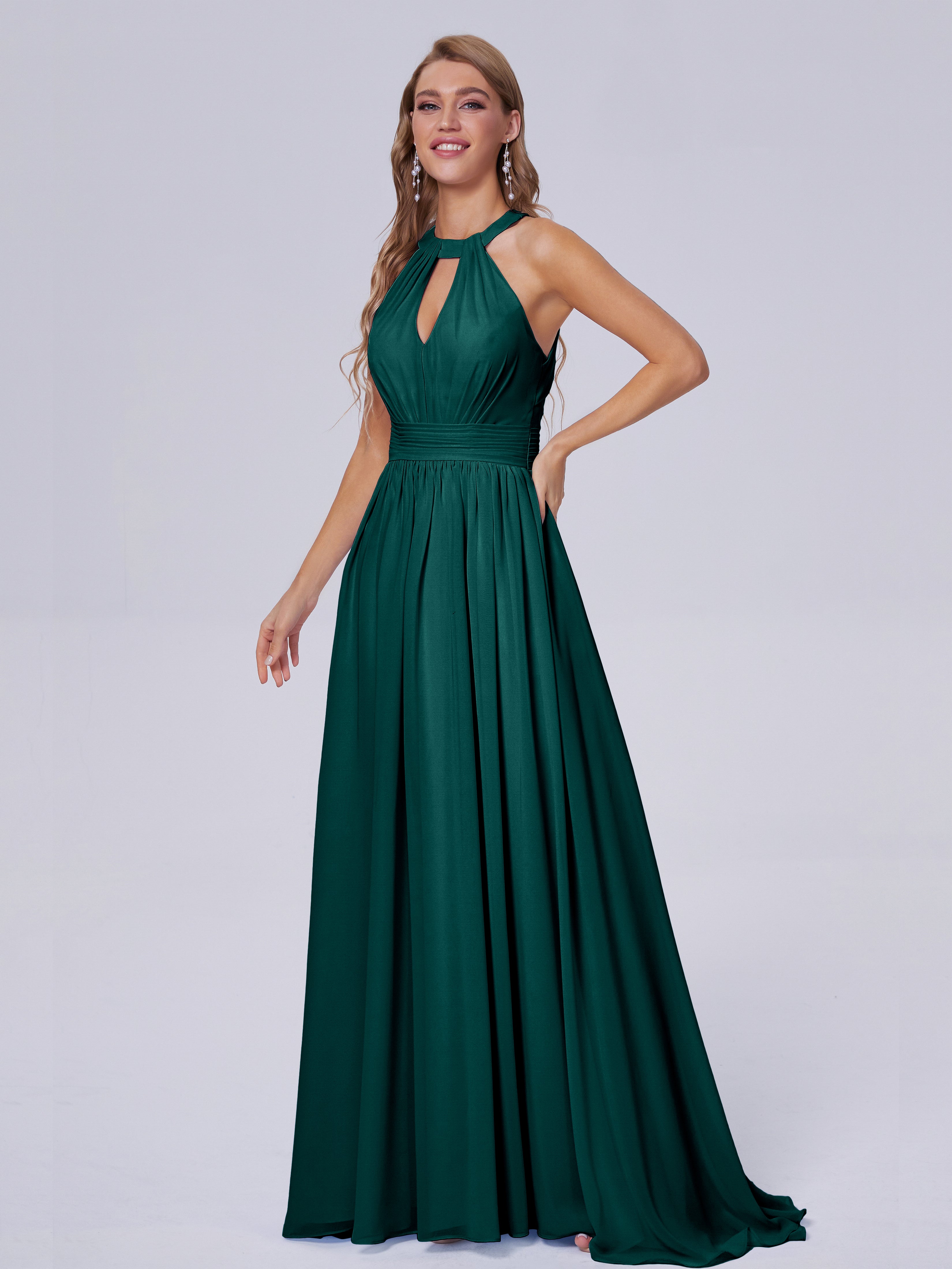 Nicole Vintage Halter Chiffon Long Bridesmaid Dresses