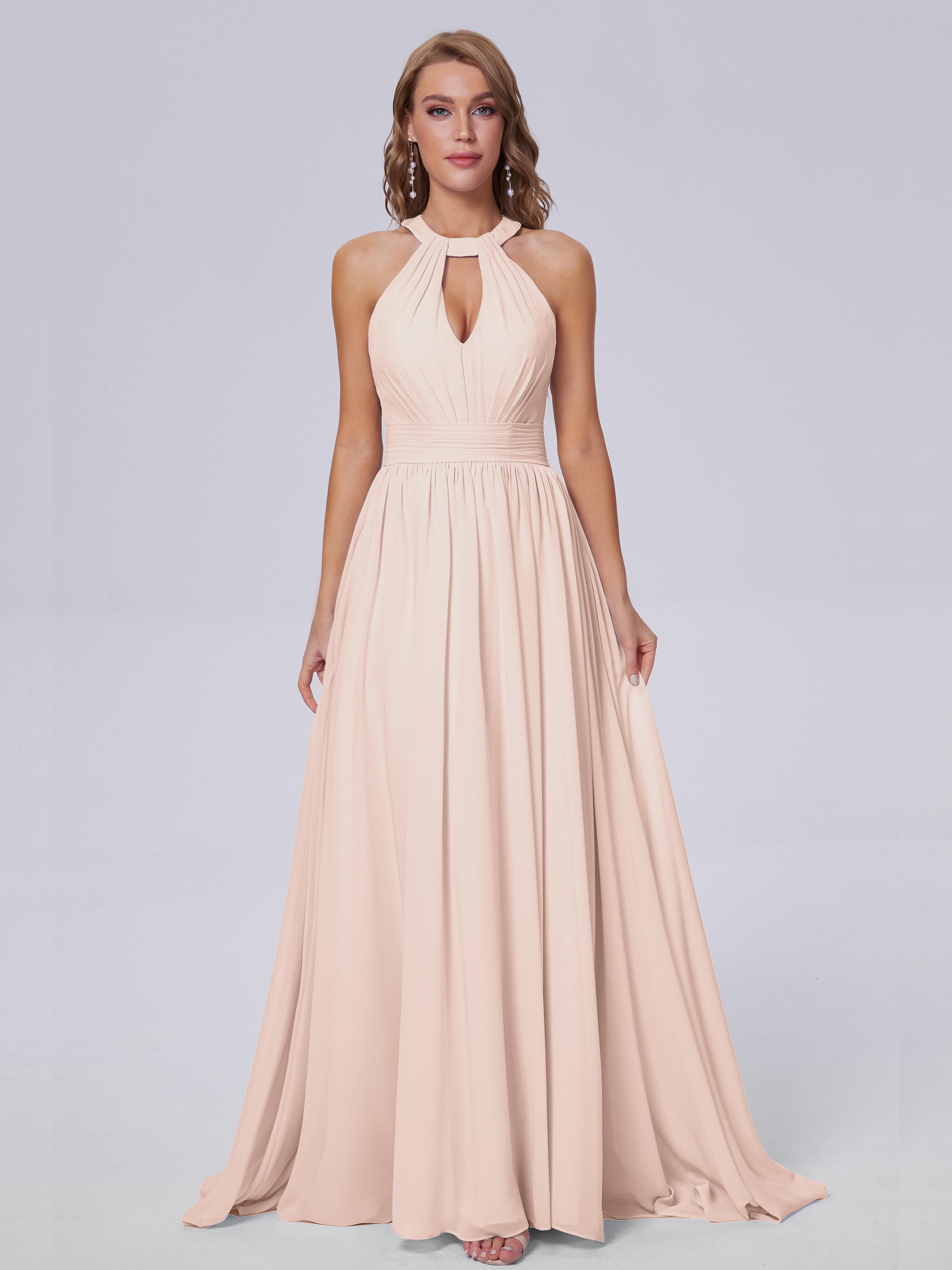 Nicole Vintage Halter Chiffon Long Bridesmaid Dresses