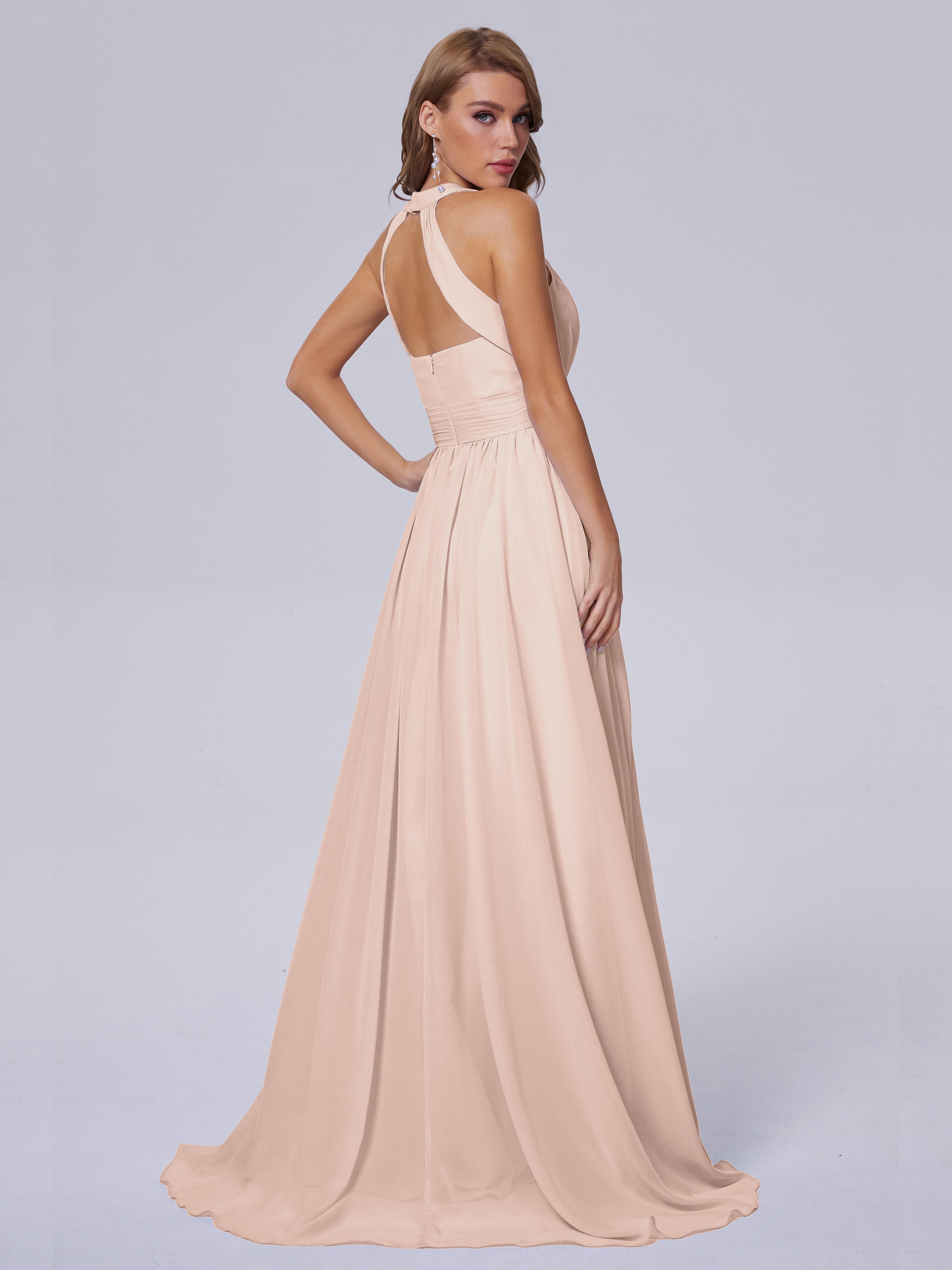 Nicole Vintage Halter Chiffon Long Bridesmaid Dresses