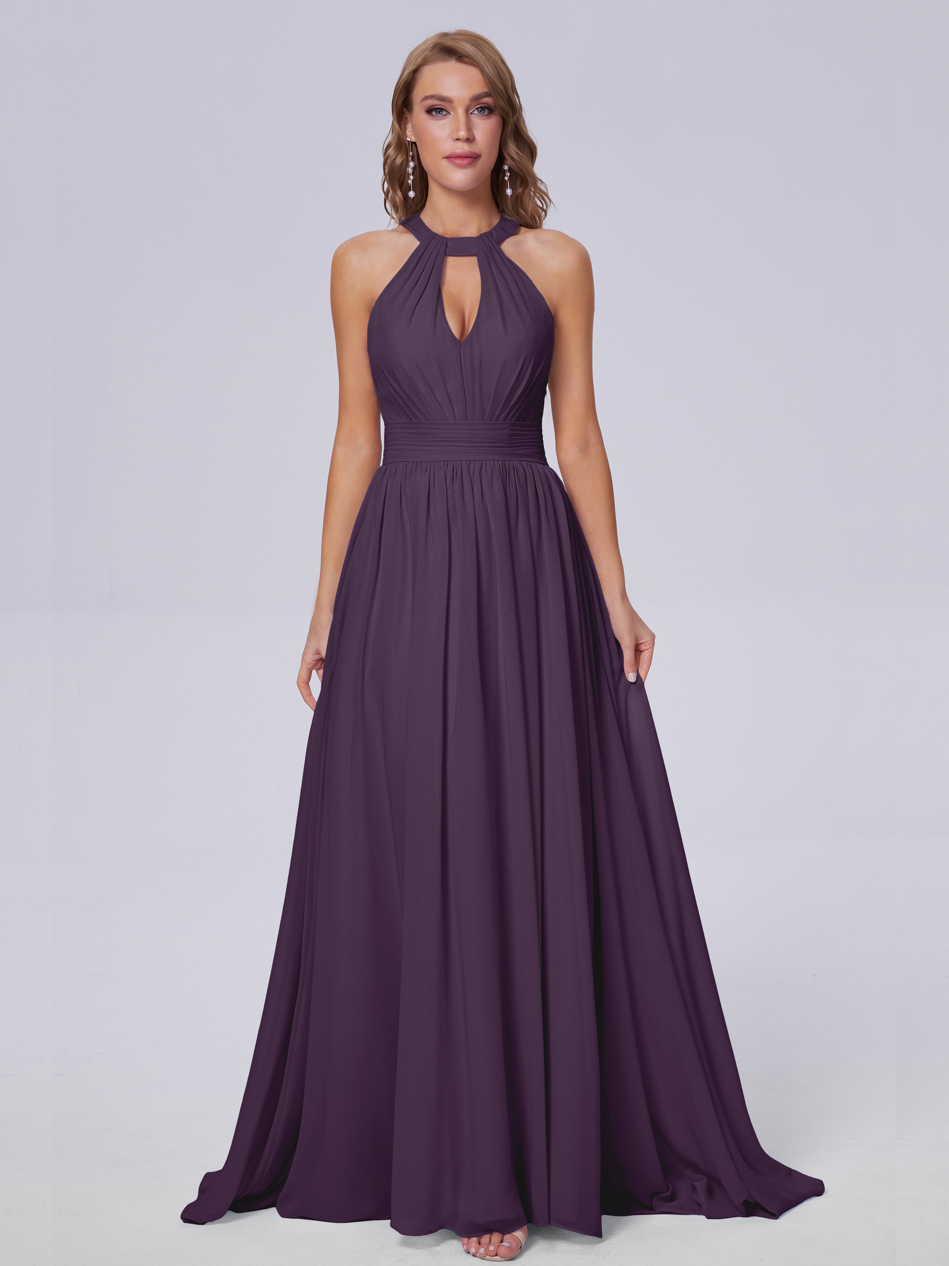 Nicole Vintage Halter Chiffon Long Bridesmaid Dresses