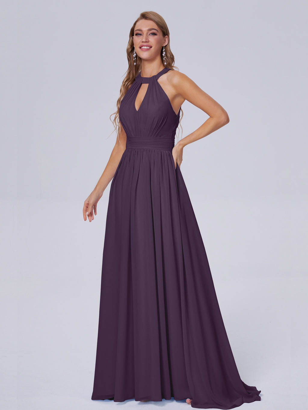 Nicole Vintage Halter Chiffon Long Bridesmaid Dresses