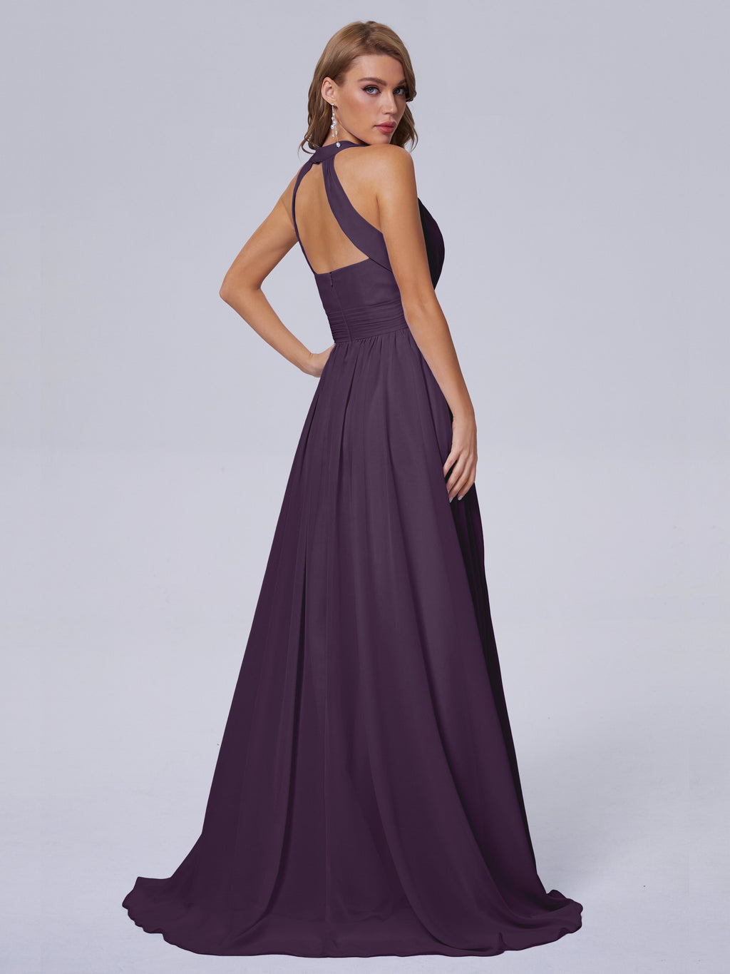 Nicole Vintage Halter Chiffon Long Bridesmaid Dresses