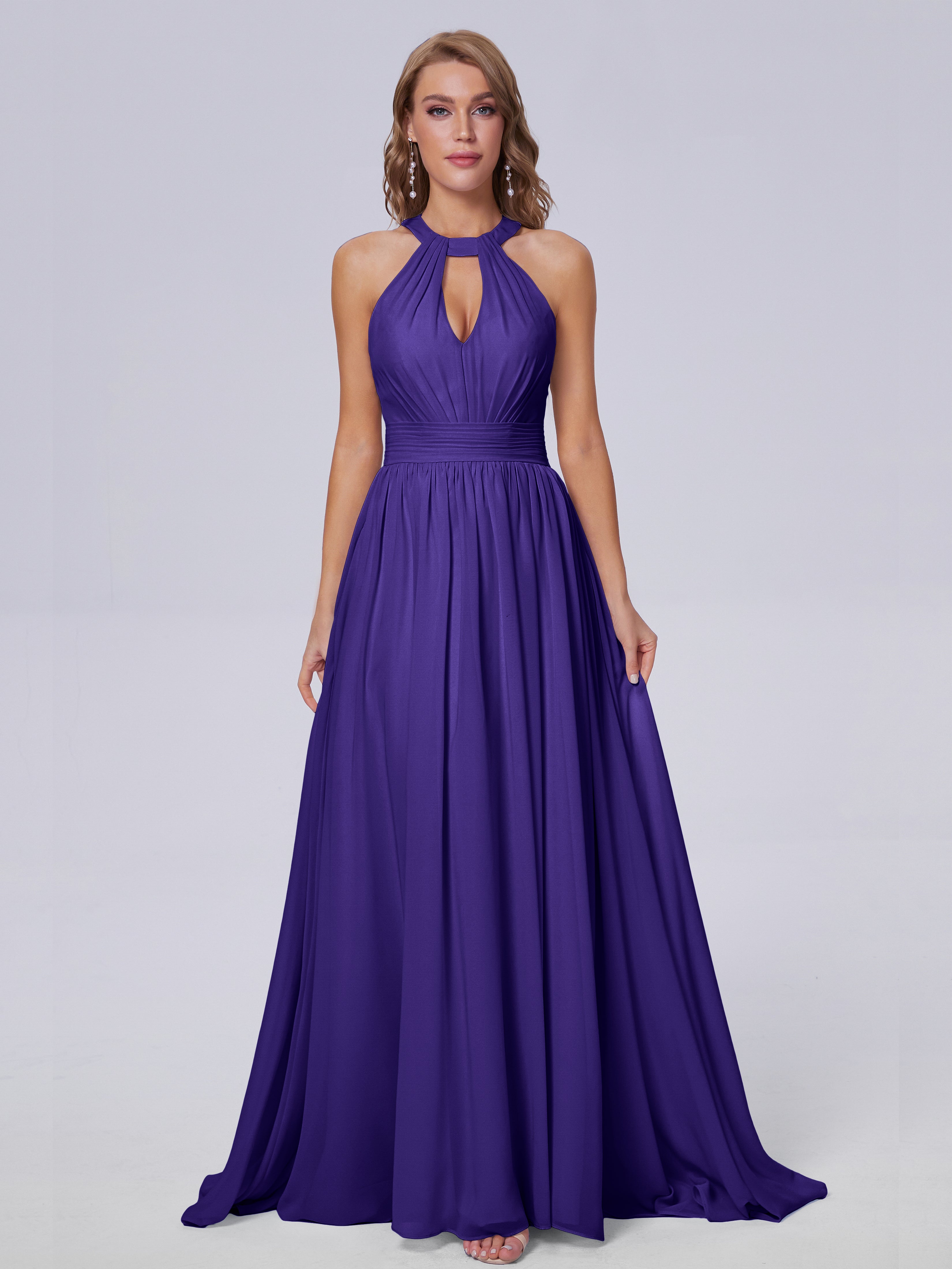 Nicole Vintage Halter Chiffon Long Bridesmaid Dresses
