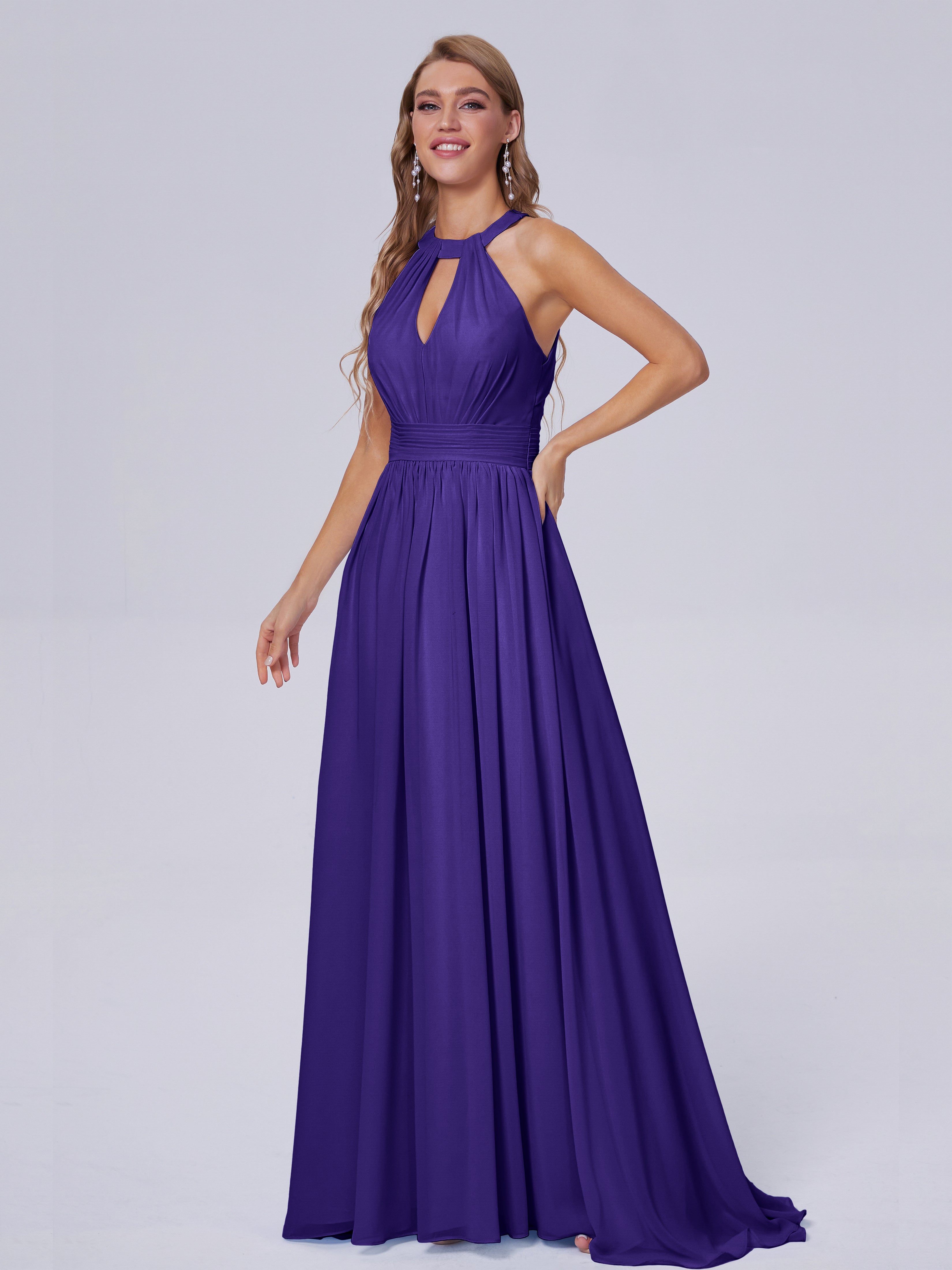 Nicole Vintage Halter Chiffon Long Bridesmaid Dresses