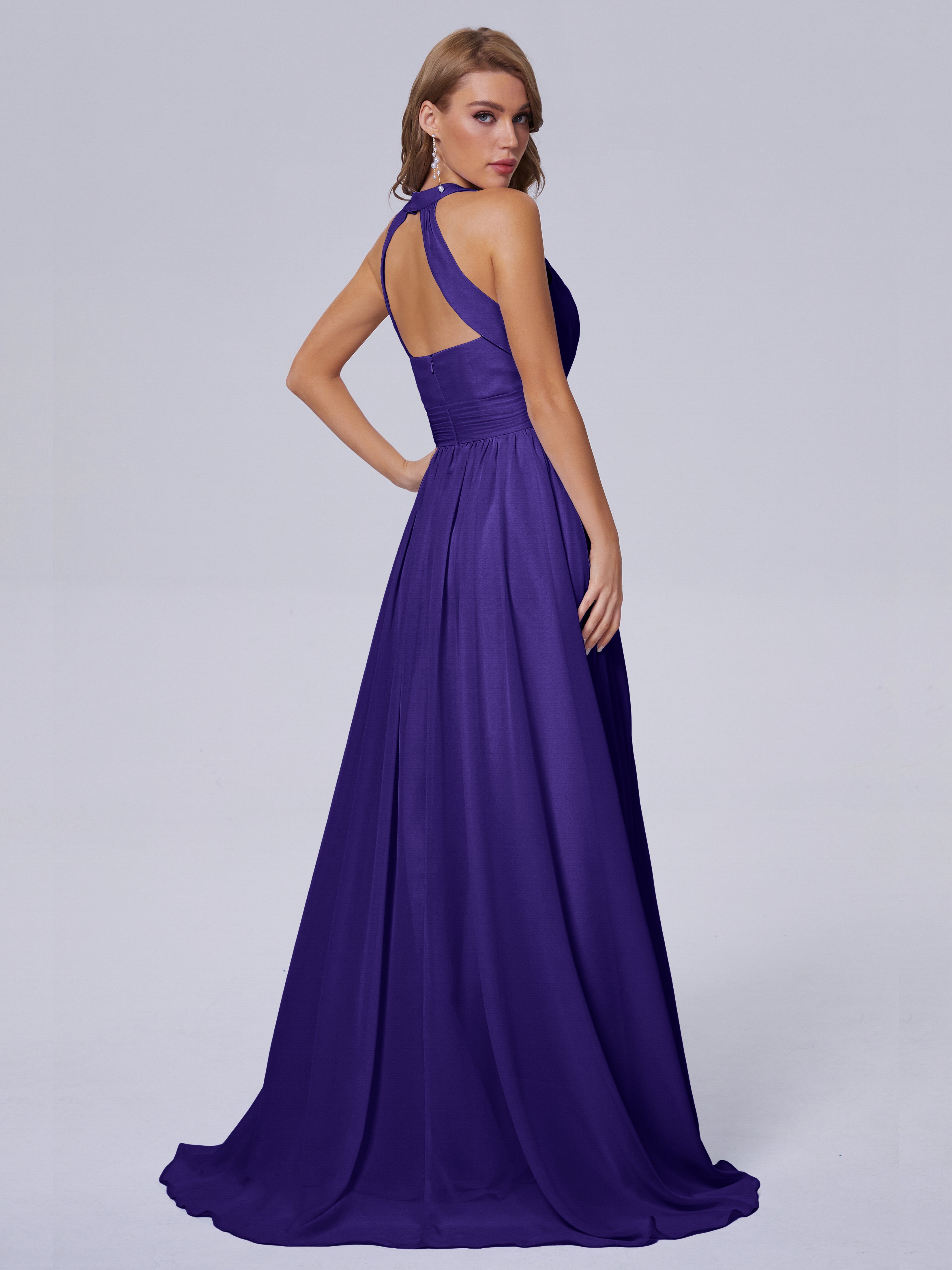 Nicole Vintage Halter Chiffon Long Bridesmaid Dresses