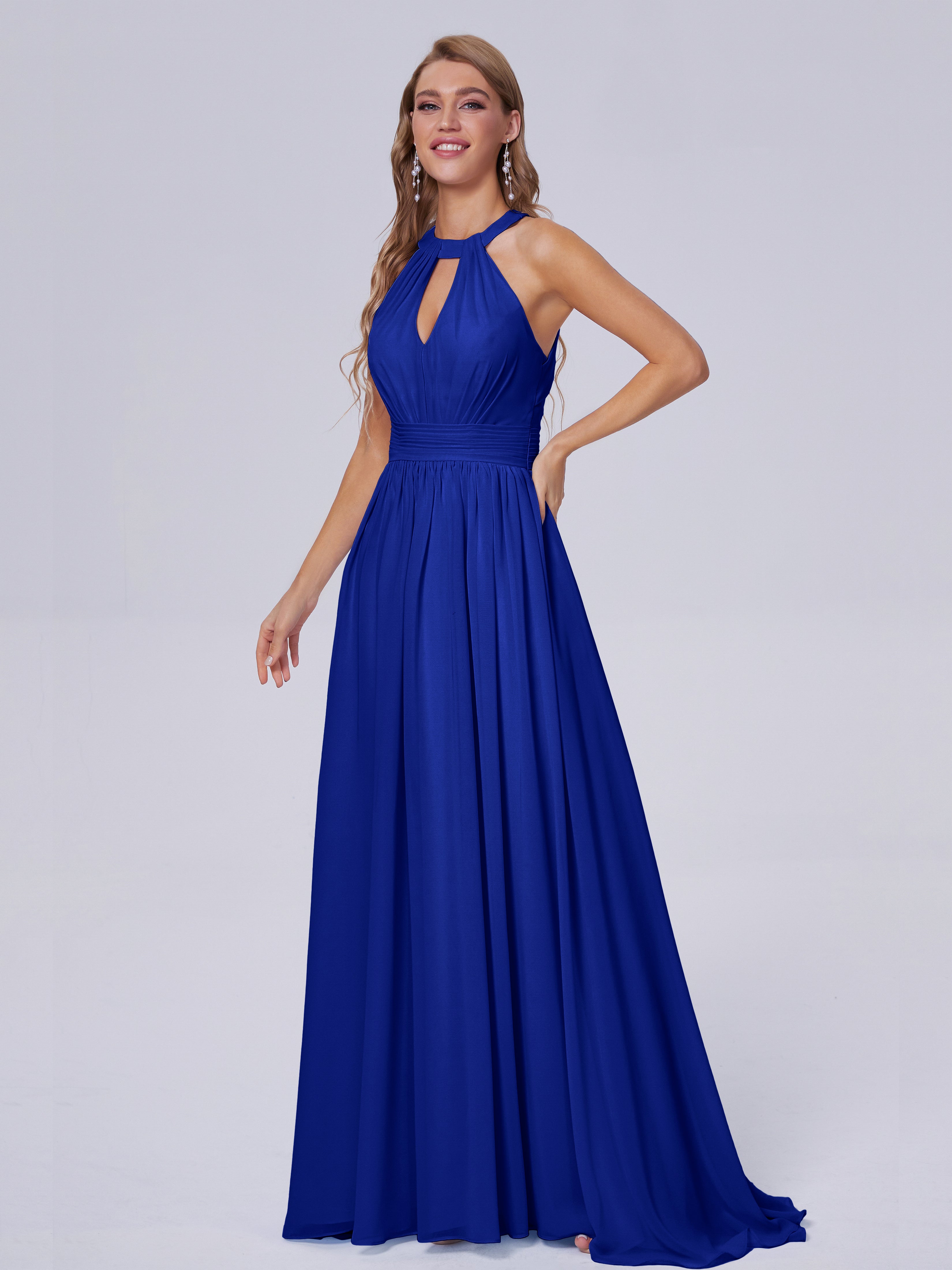 Nicole Vintage Halter Chiffon Long Bridesmaid Dresses