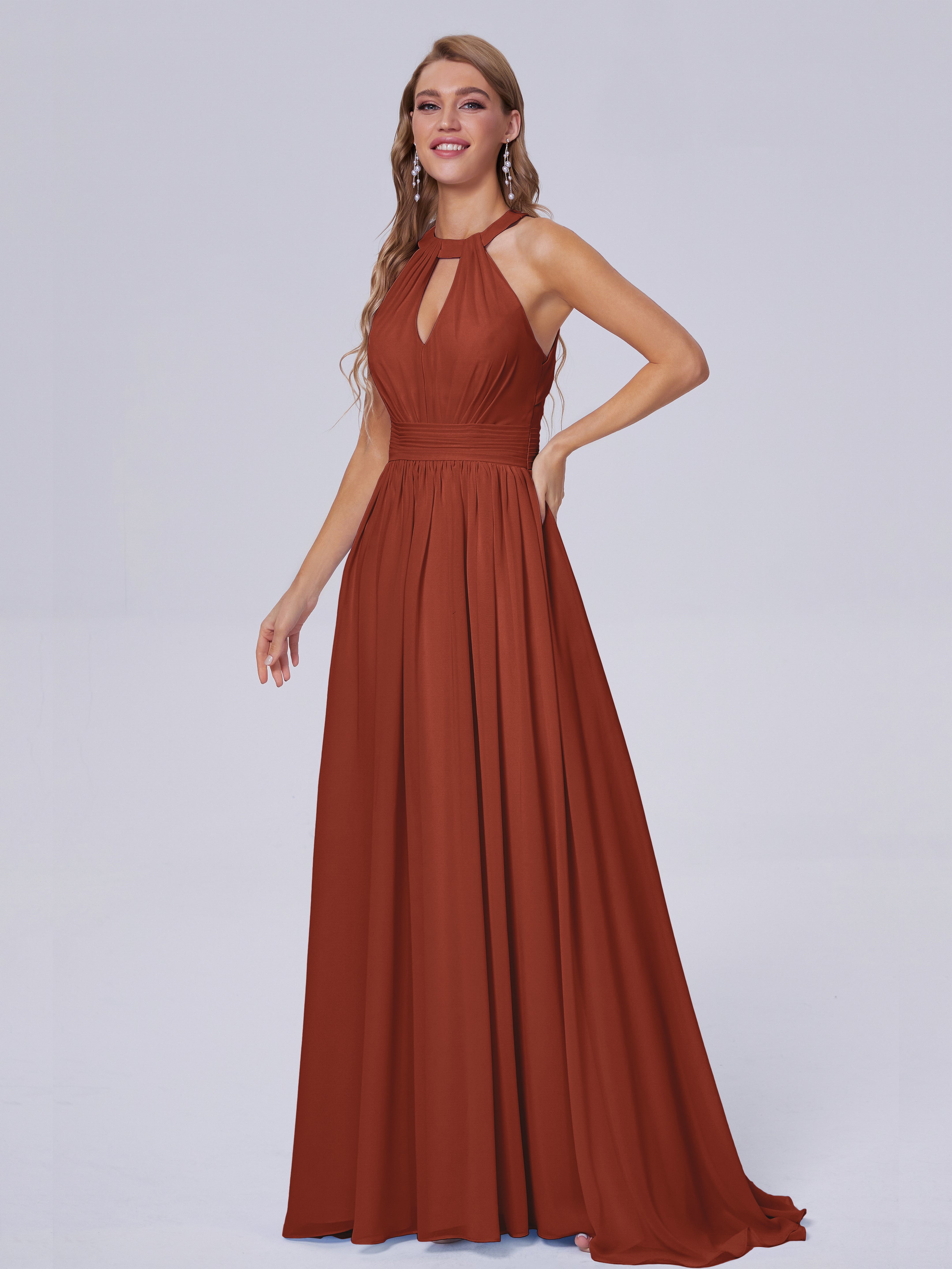 Nicole Vintage Halter Chiffon Long Bridesmaid Dresses