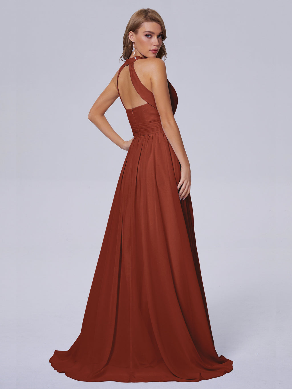 Nicole Vintage Halter Chiffon Long Bridesmaid Dresses