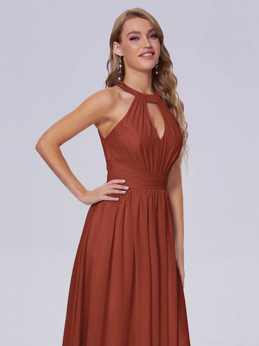 Nicole Vintage Halter Chiffon Long Bridesmaid Dresses