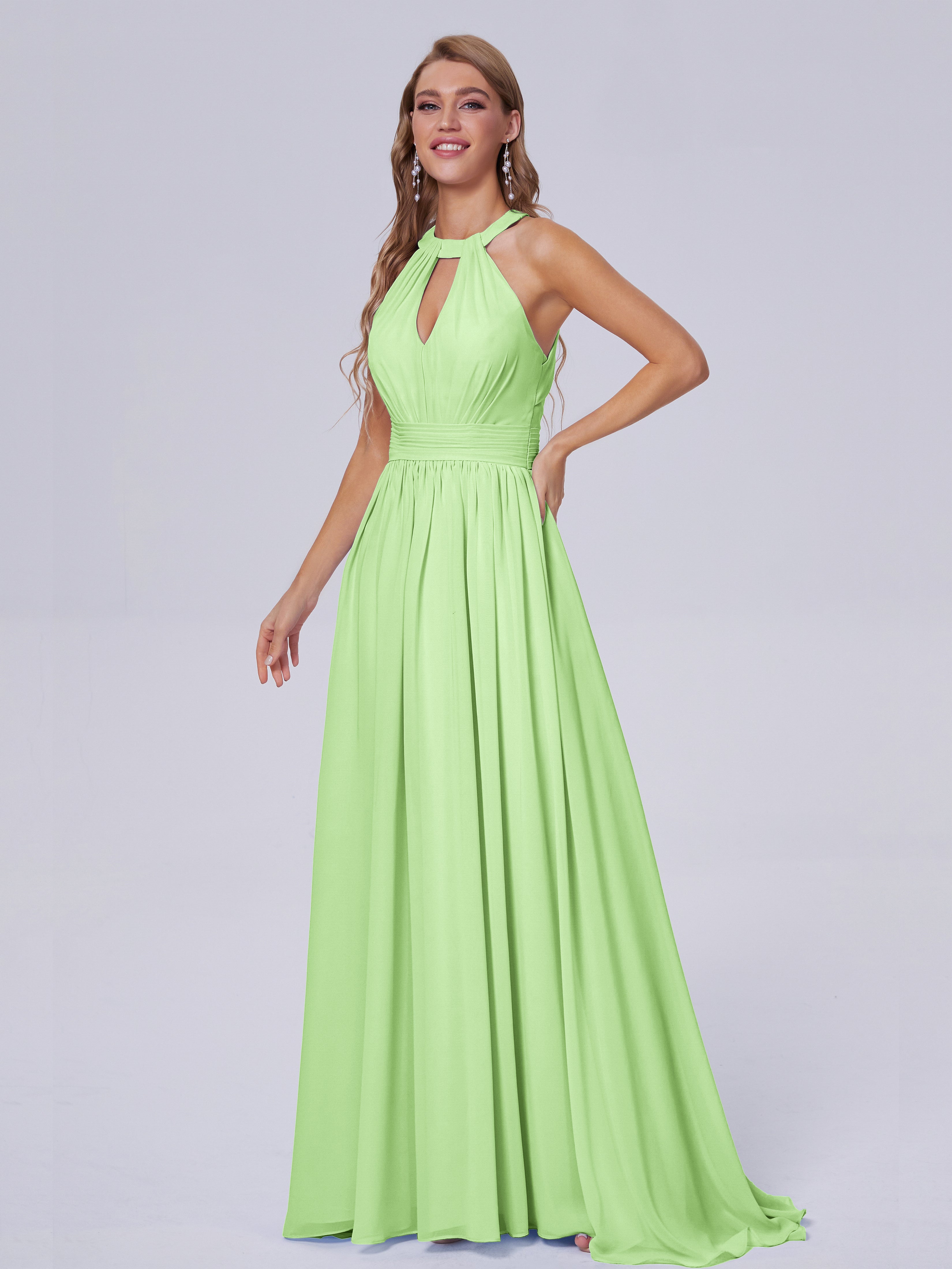 Nicole Vintage Halter Chiffon Long Bridesmaid Dresses