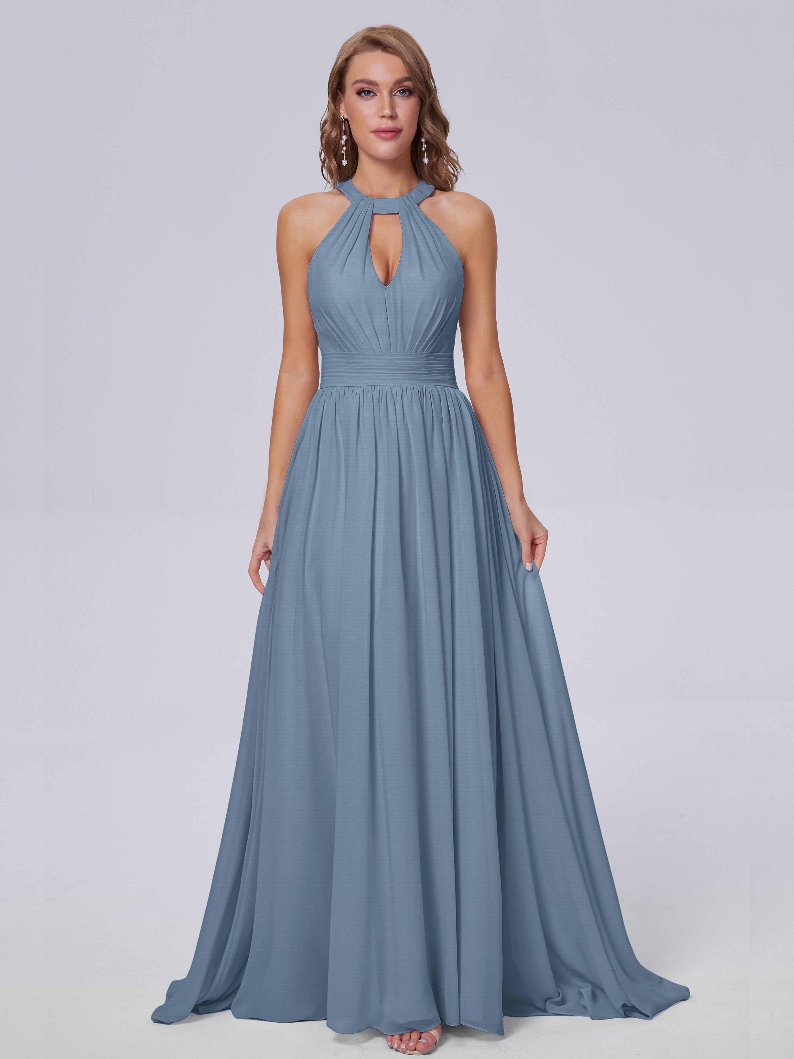 Nicole Vintage Halter Chiffon Long Bridesmaid Dresses
