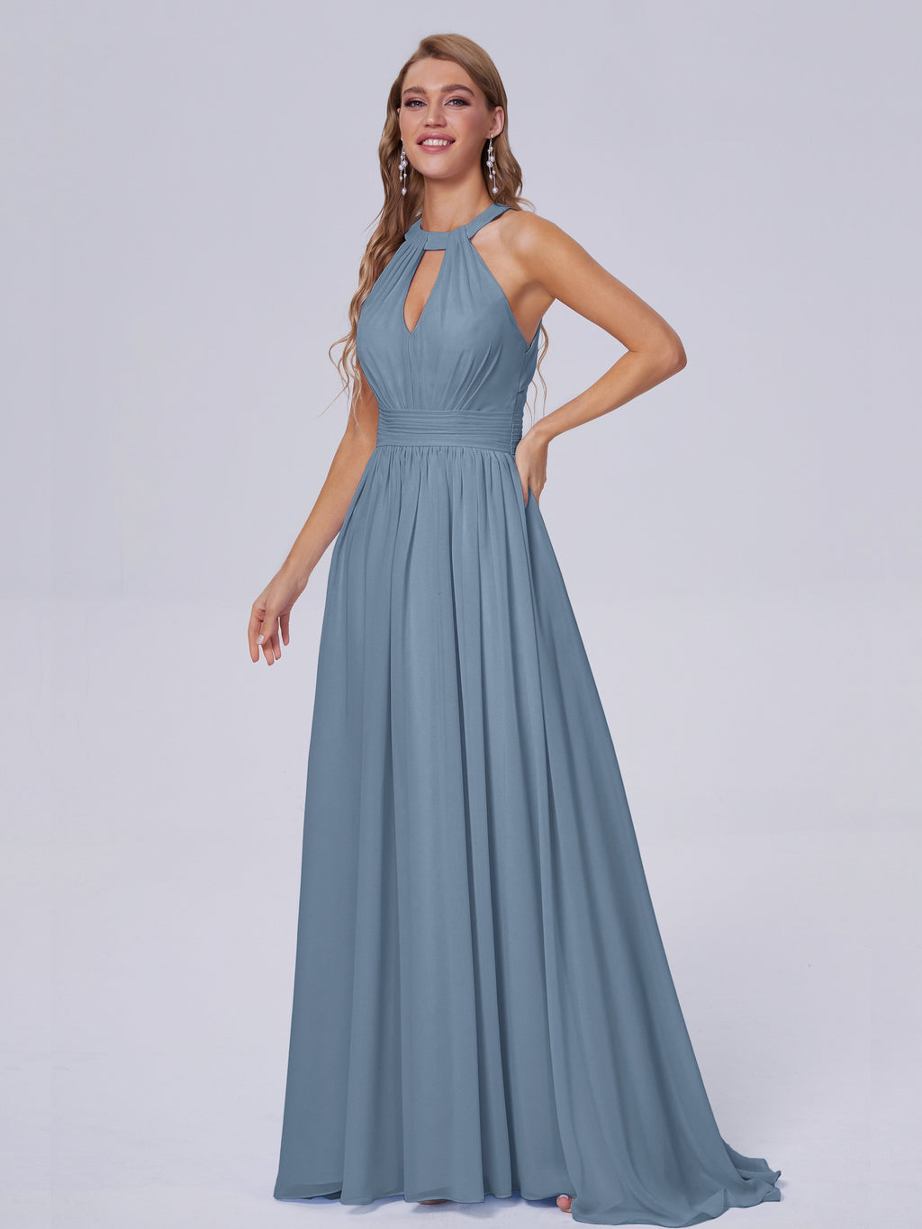 Nicole Vintage Halter Chiffon Long Bridesmaid Dresses
