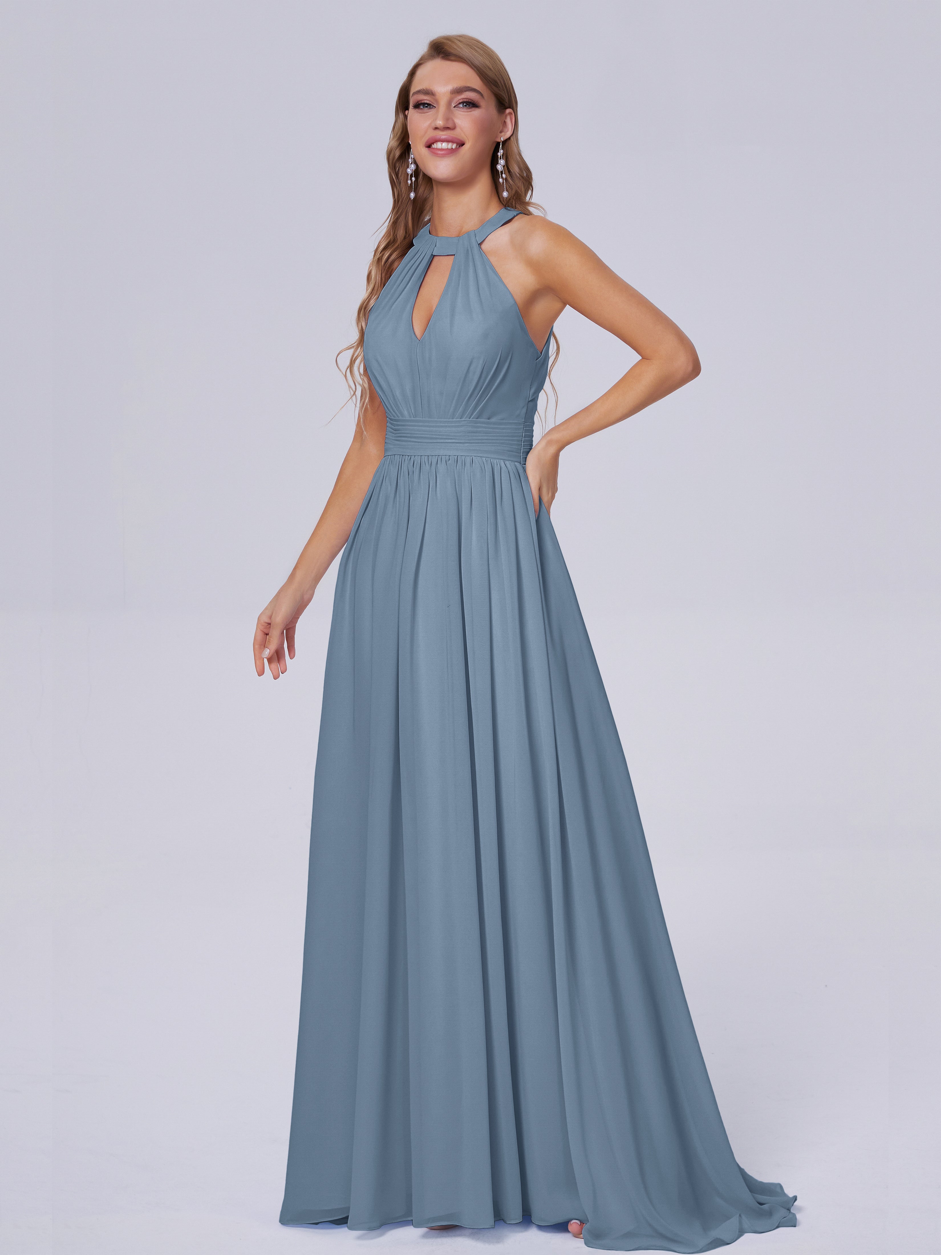 Nicole Vintage Halter Chiffon Long Bridesmaid Dresses