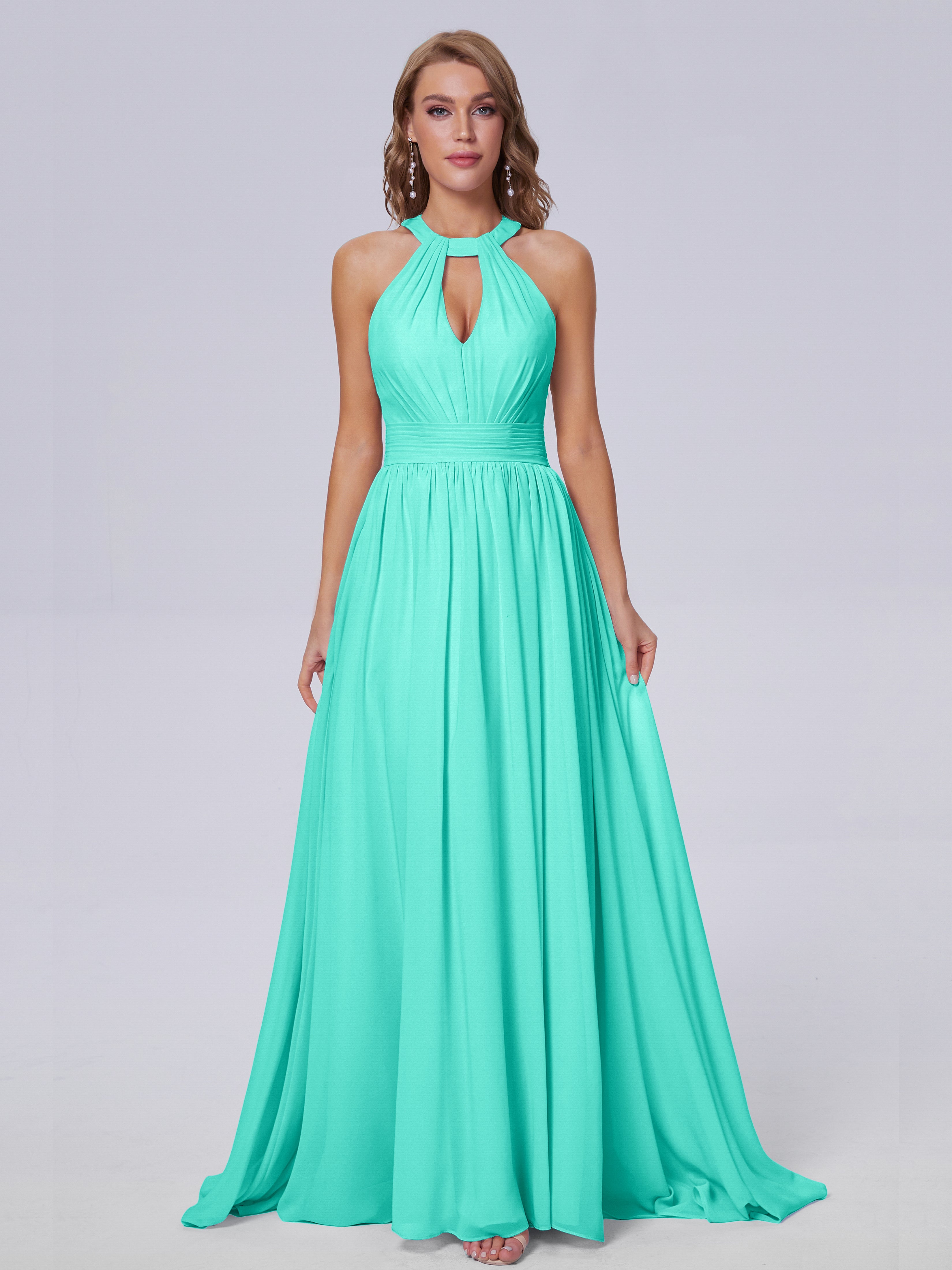 Nicole Vintage Halter Chiffon Long Bridesmaid Dresses