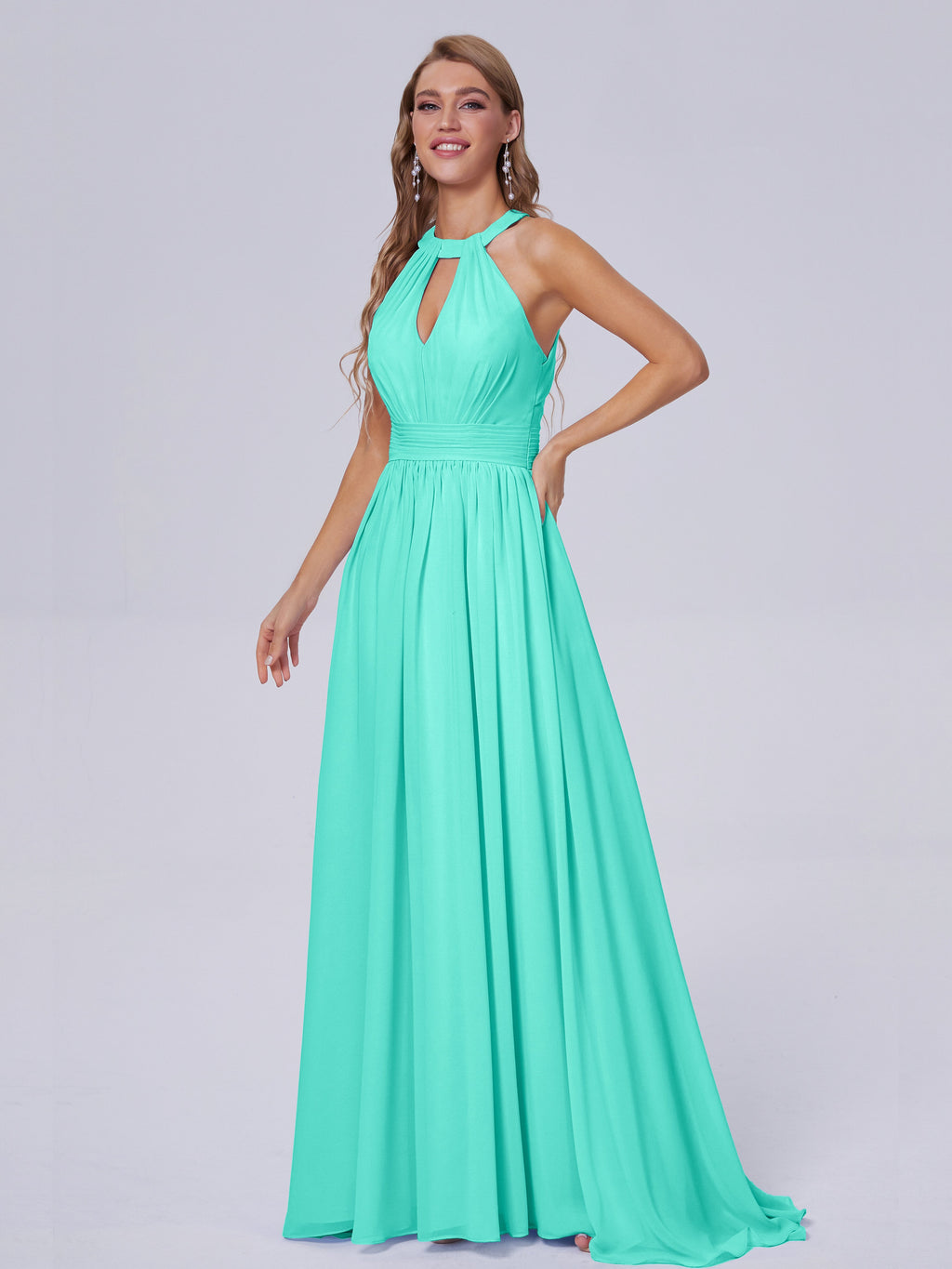 Nicole Vintage Halter Chiffon Long Bridesmaid Dresses