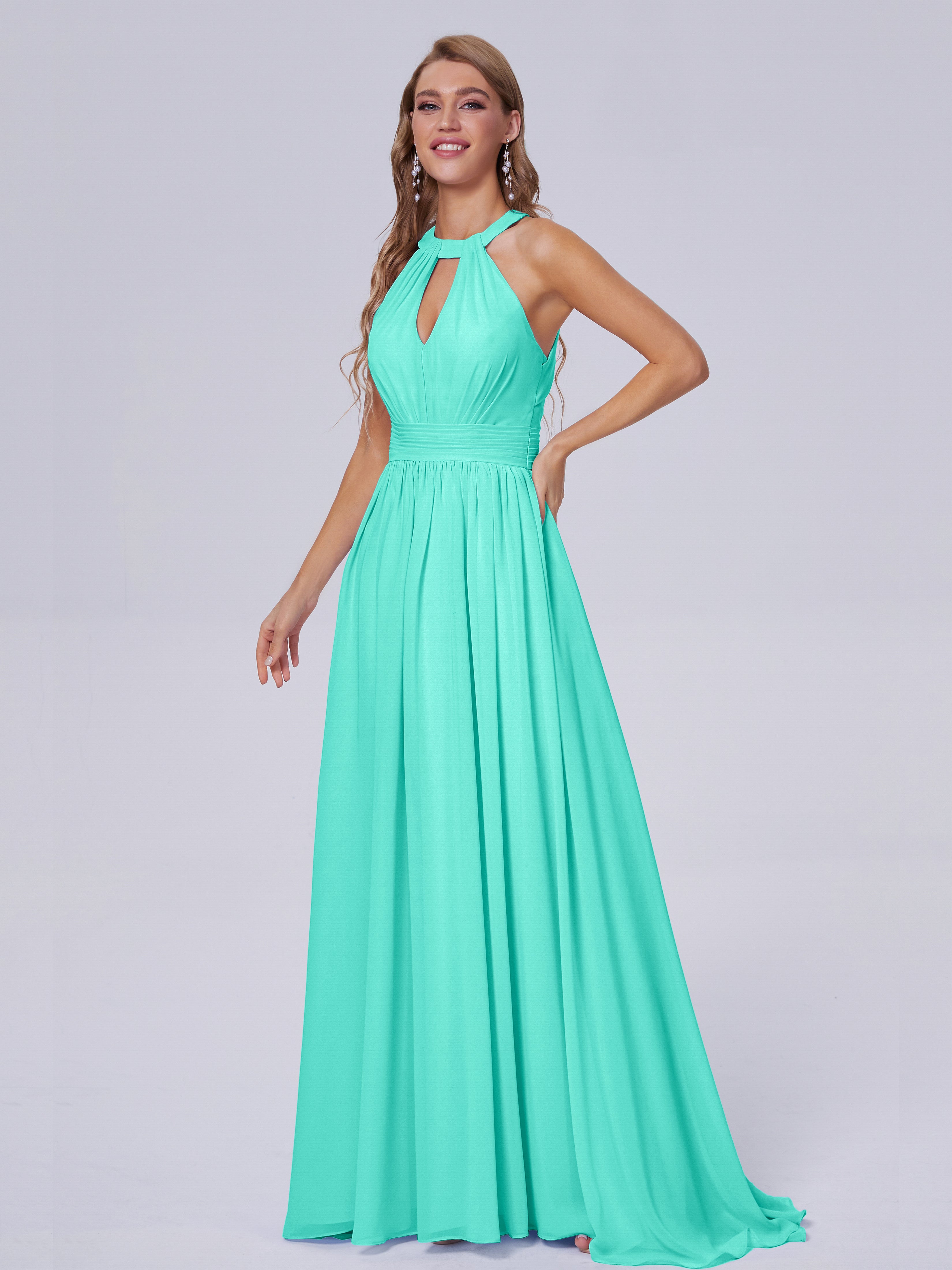 Nicole Vintage Halter Chiffon Long Bridesmaid Dresses