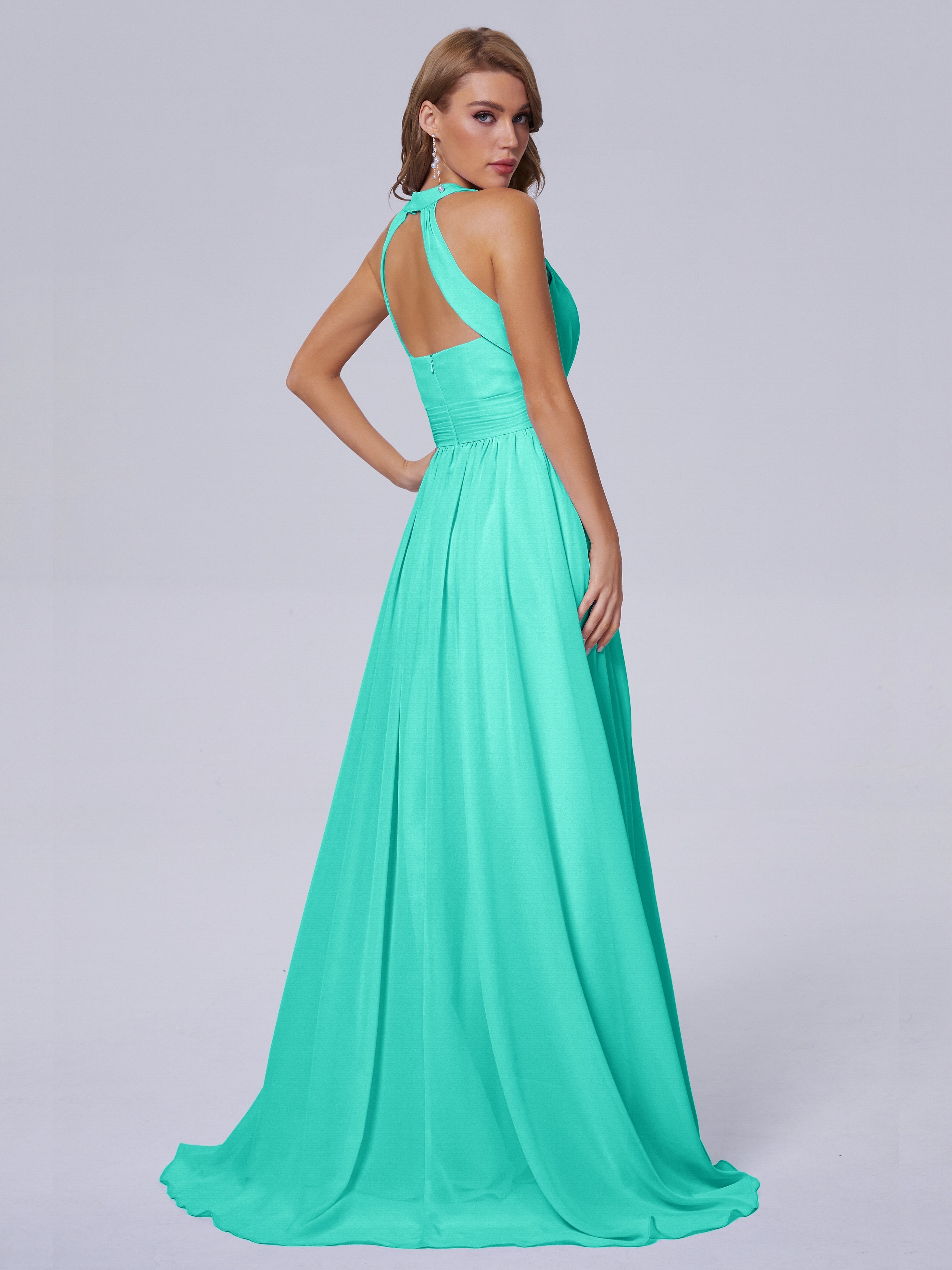 Nicole Vintage Halter Chiffon Long Bridesmaid Dresses
