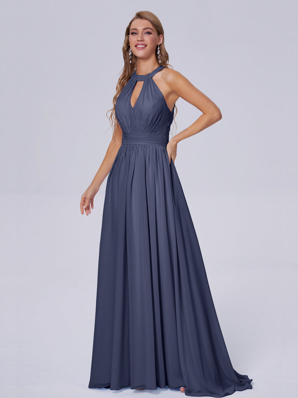 Nicole Vintage Halter Chiffon Long Bridesmaid Dresses