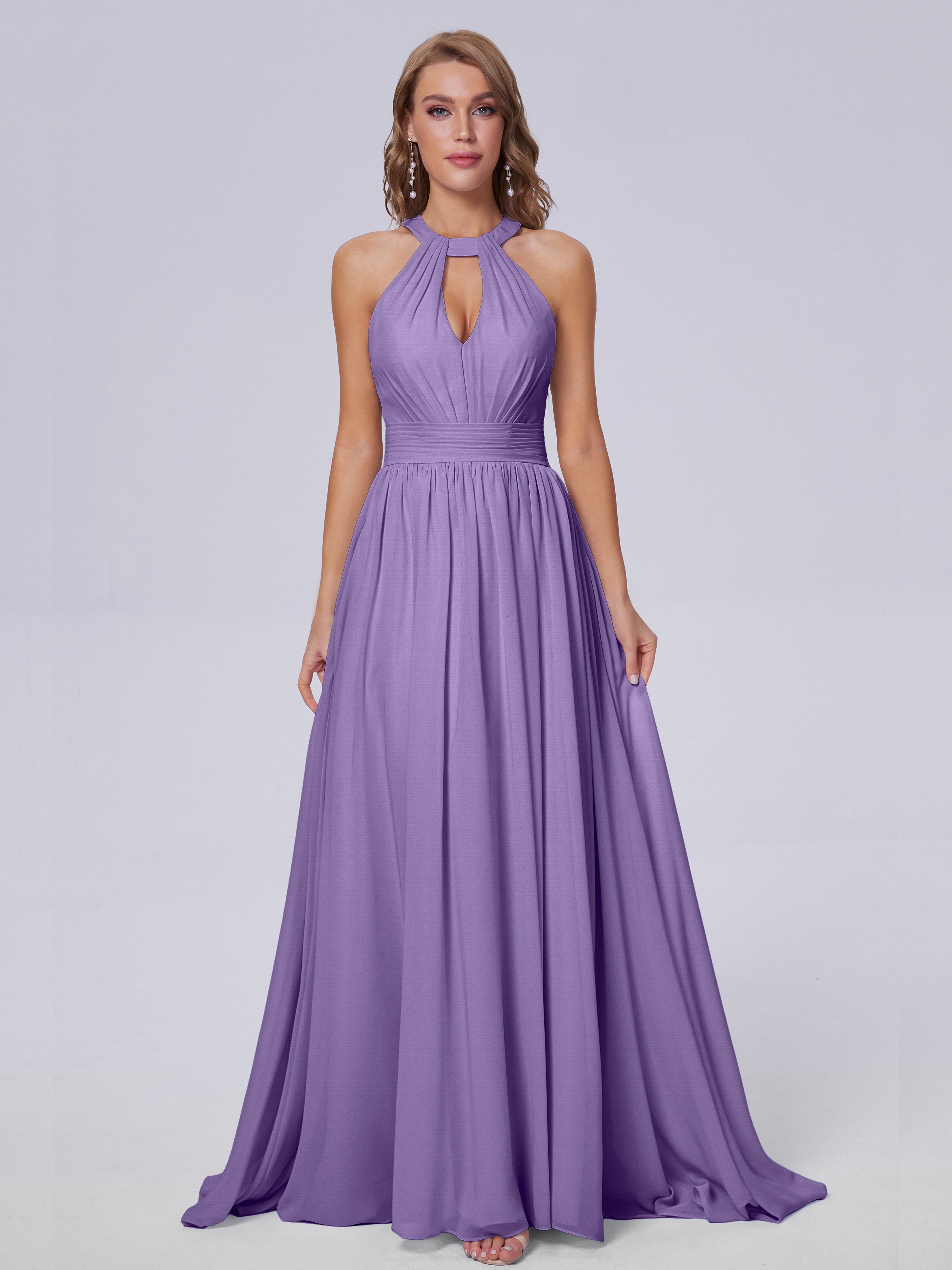 Nicole Vintage Halter Chiffon Long Bridesmaid Dresses