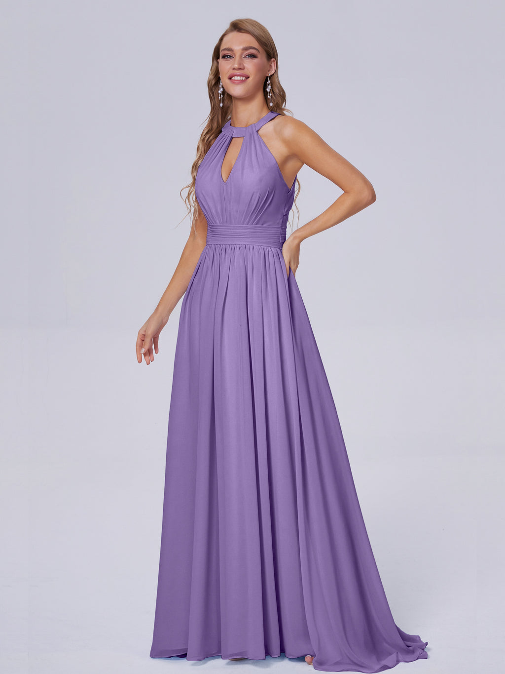 Nicole Vintage Halter Chiffon Long Bridesmaid Dresses