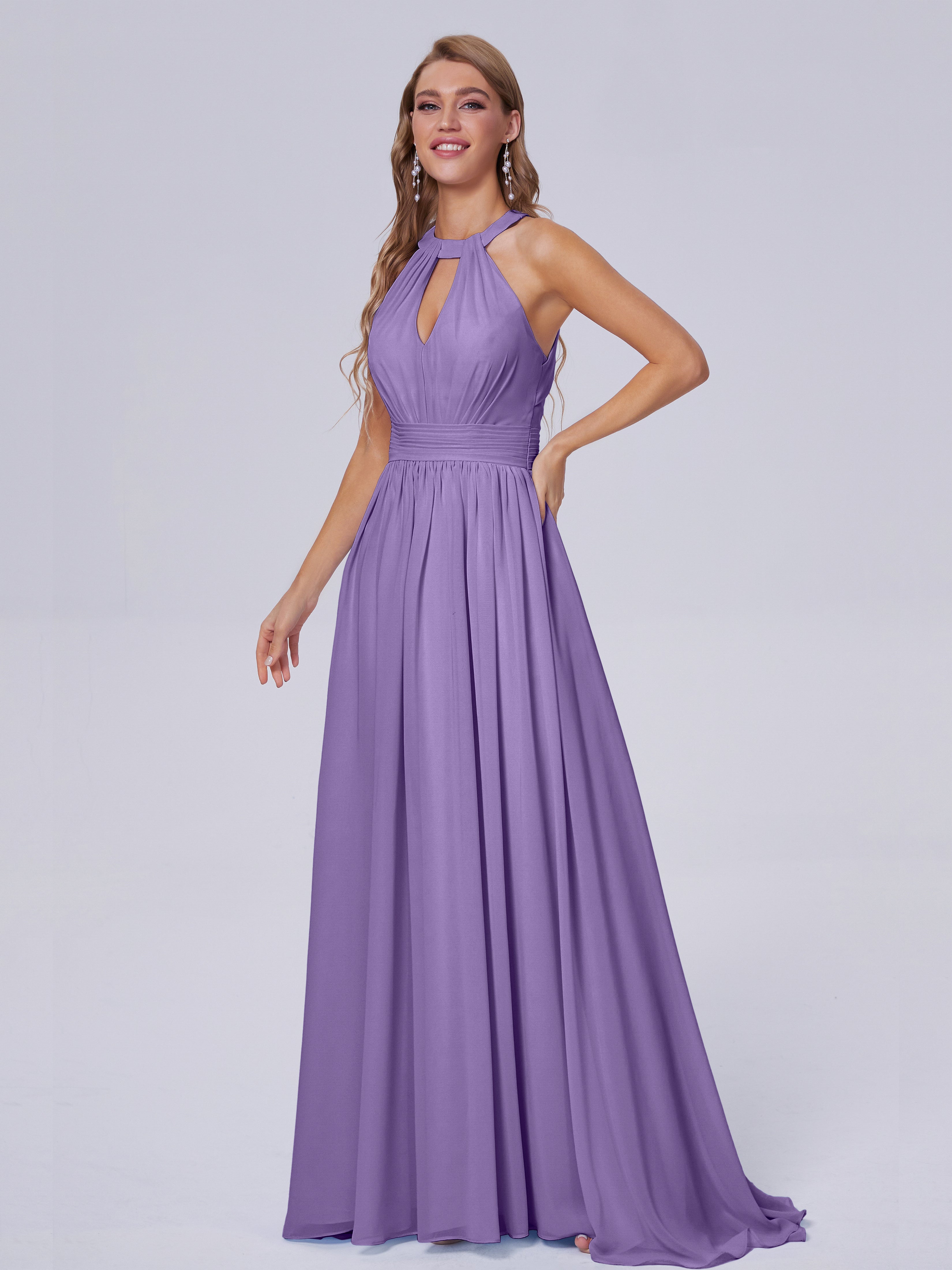 Nicole Vintage Halter Chiffon Long Bridesmaid Dresses