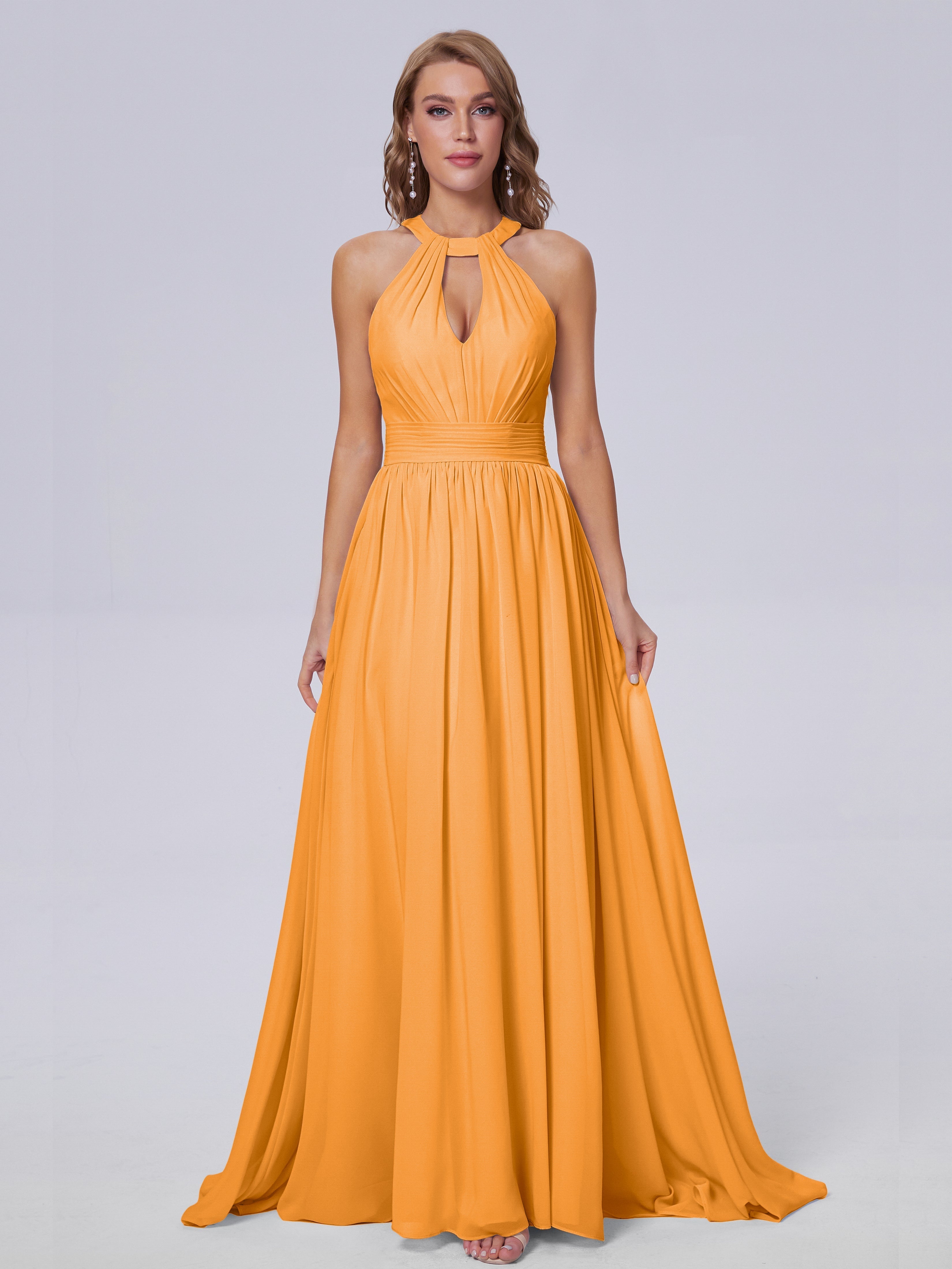 Nicole Vintage Halter Chiffon Long Bridesmaid Dresses