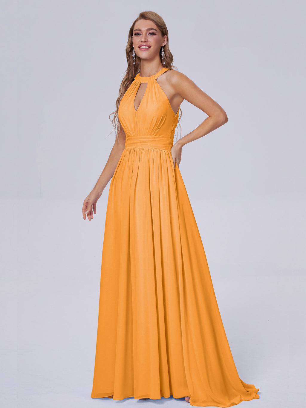 Nicole Vintage Halter Chiffon Long Bridesmaid Dresses