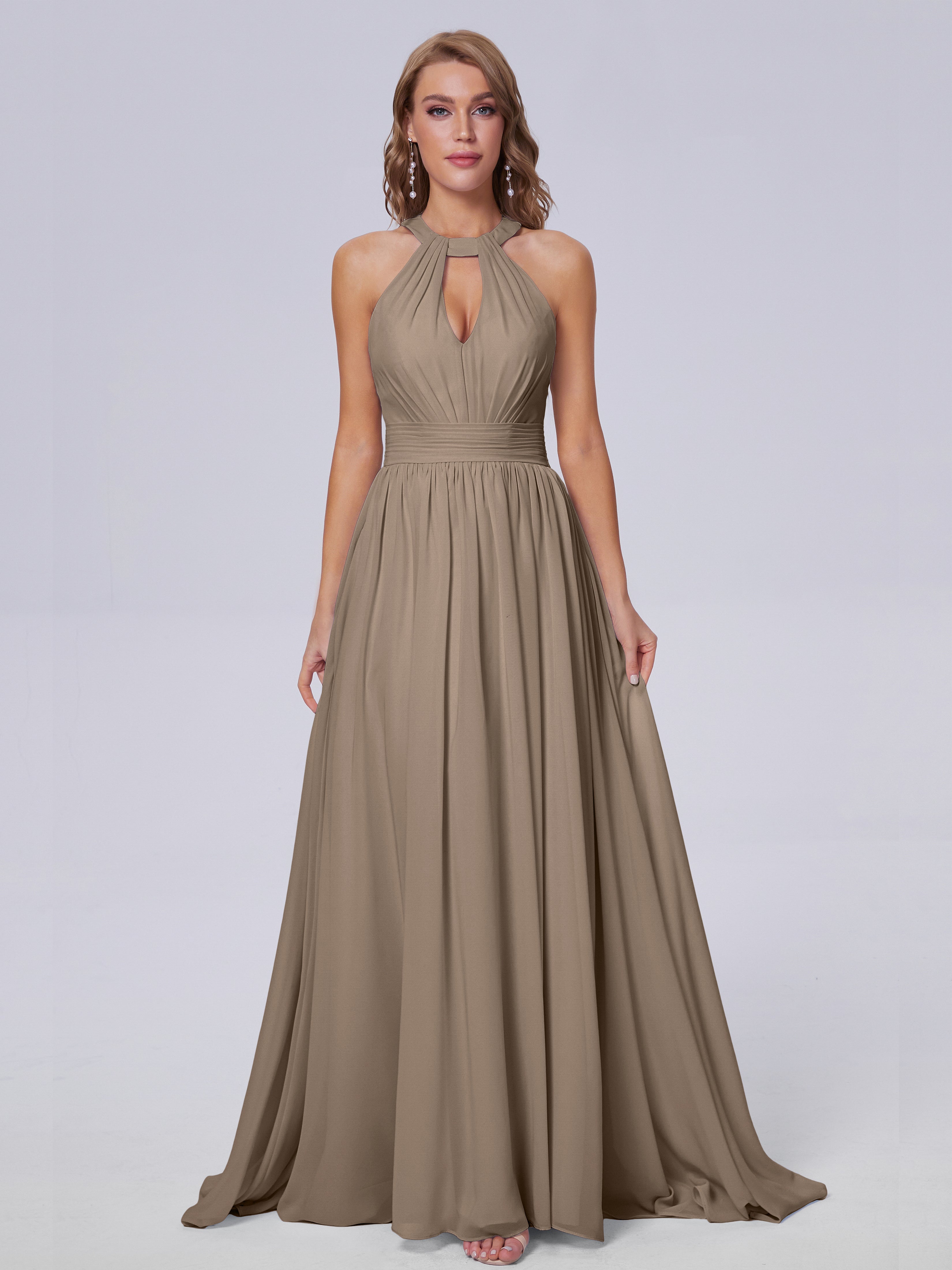 Nicole Vintage Halter Chiffon Long Bridesmaid Dresses
