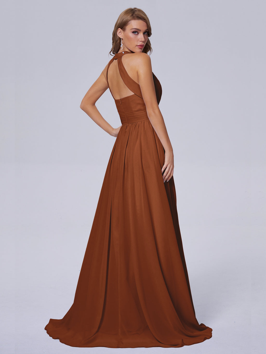 Nicole Vintage Halter Chiffon Long Bridesmaid Dresses