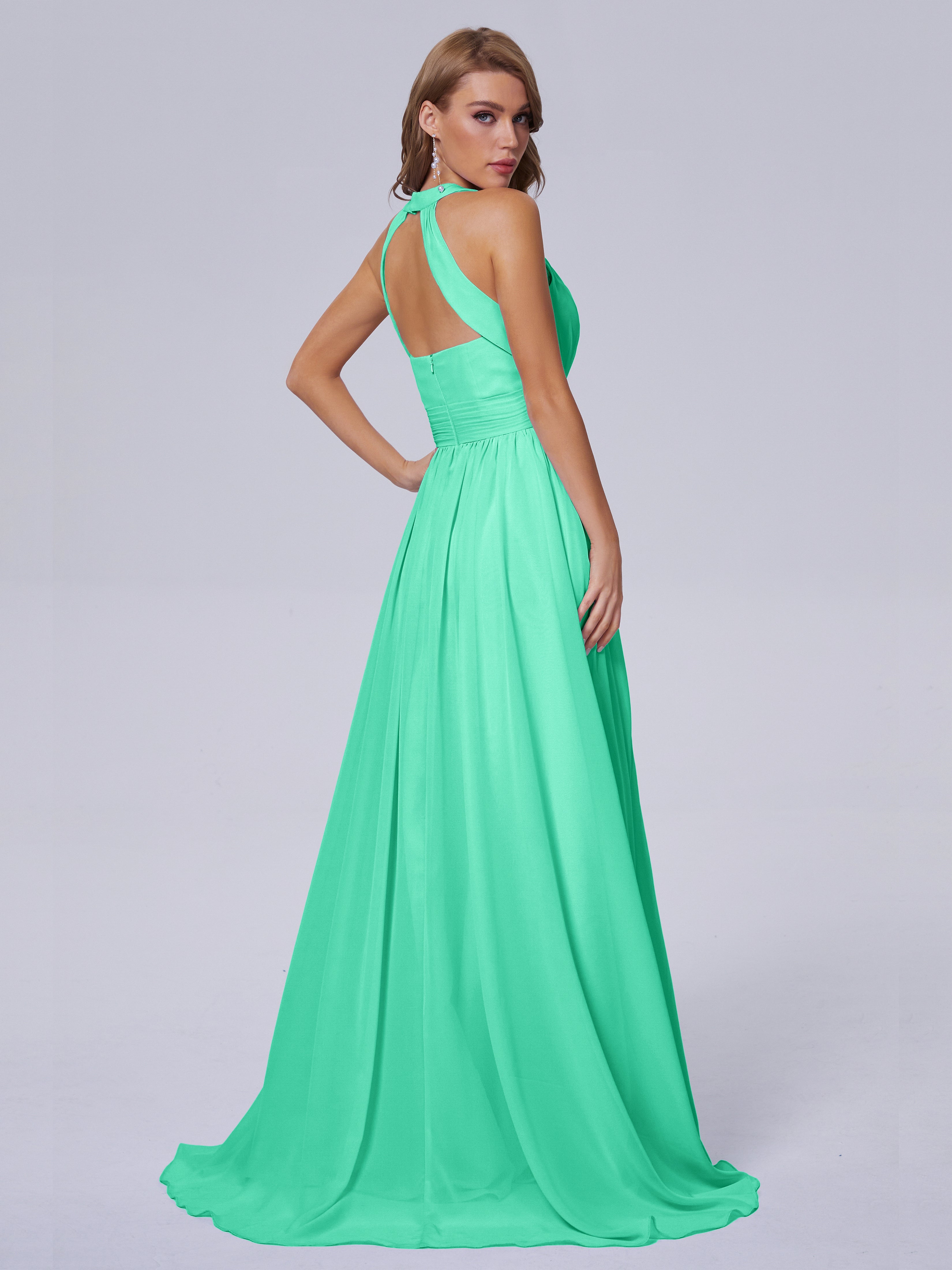 Nicole Vintage Halter Chiffon Long Bridesmaid Dresses