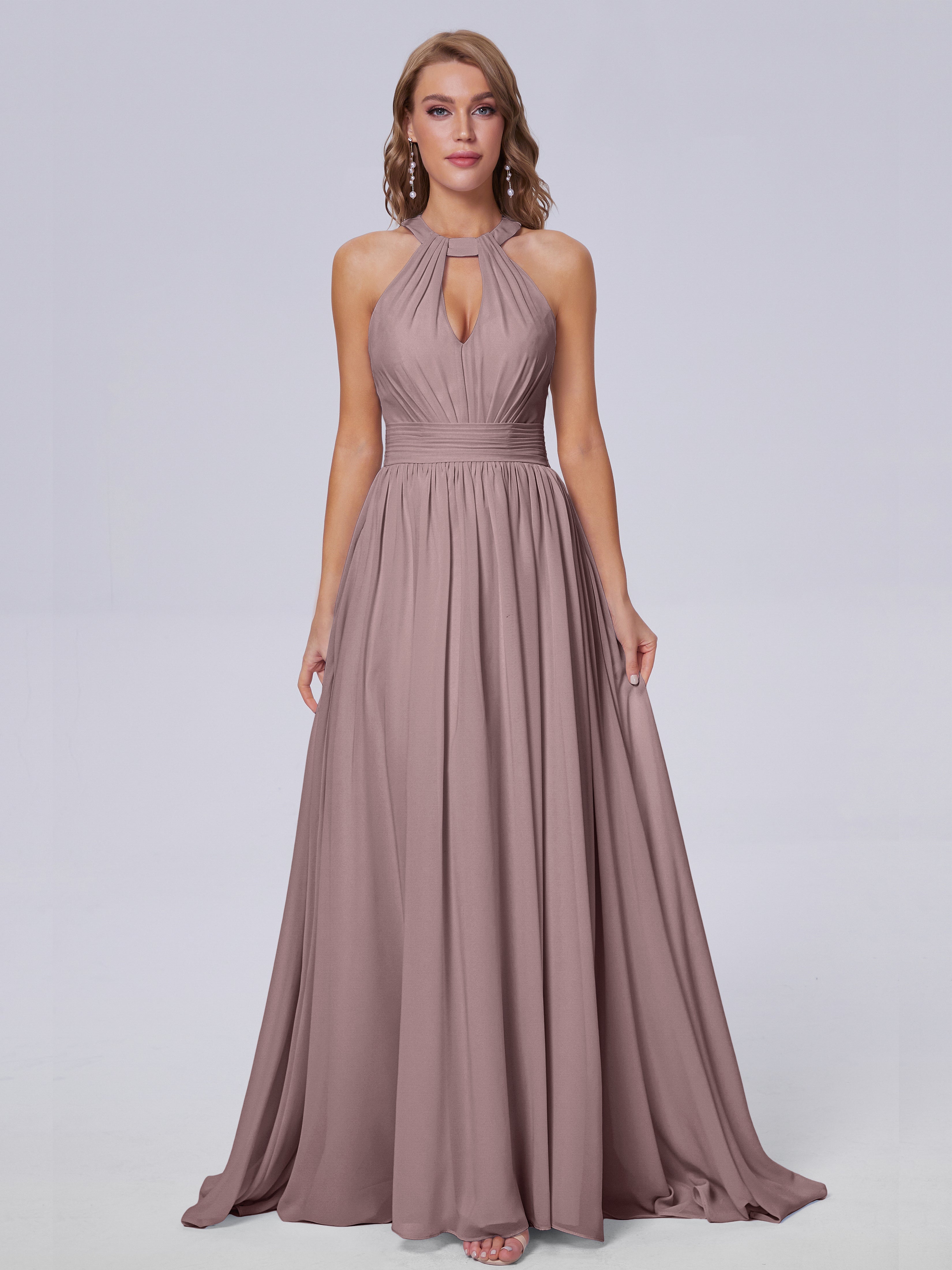 Nicole Vintage Halter Chiffon Long Bridesmaid Dresses