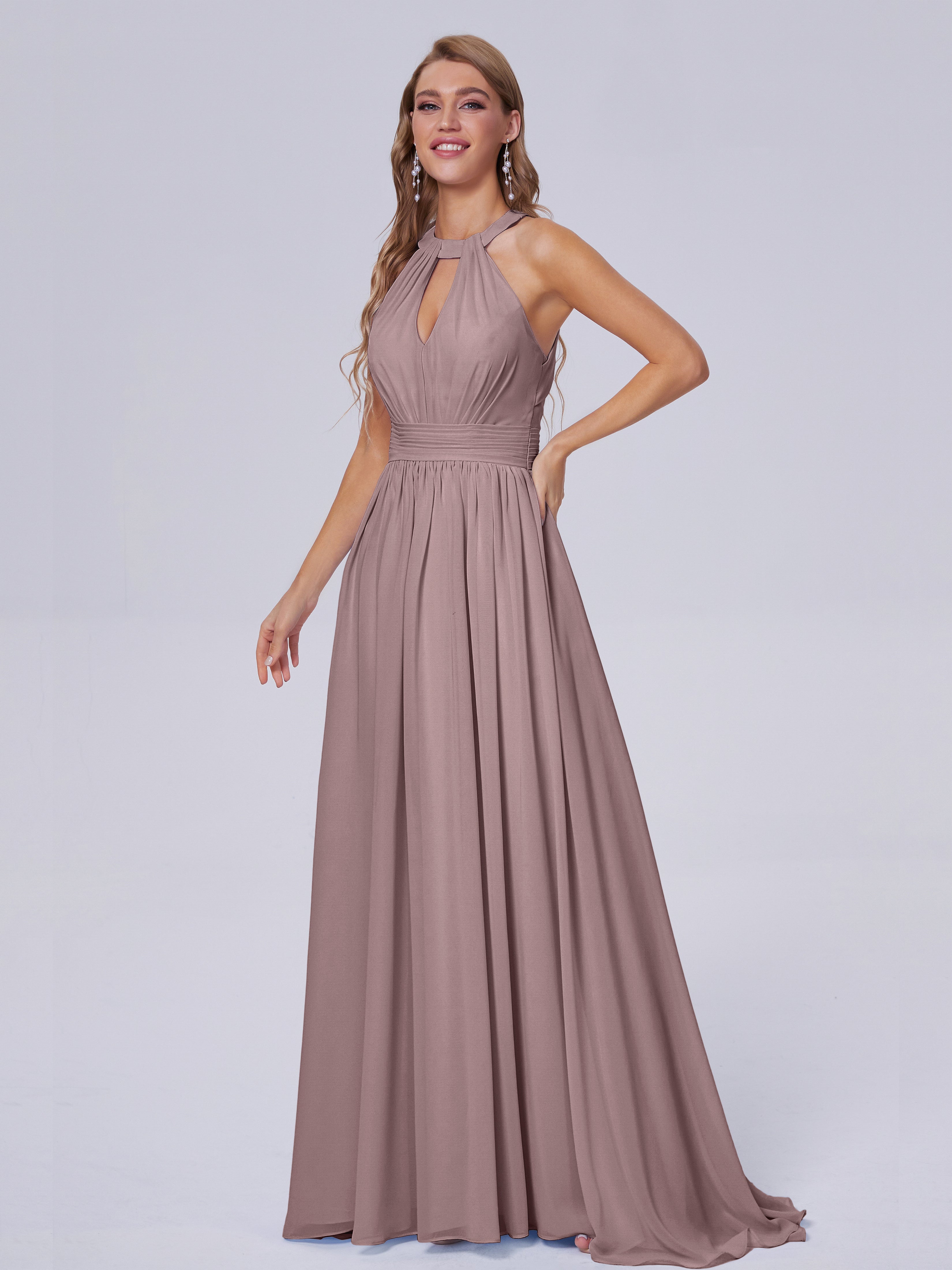 Nicole Vintage Halter Chiffon Long Bridesmaid Dresses