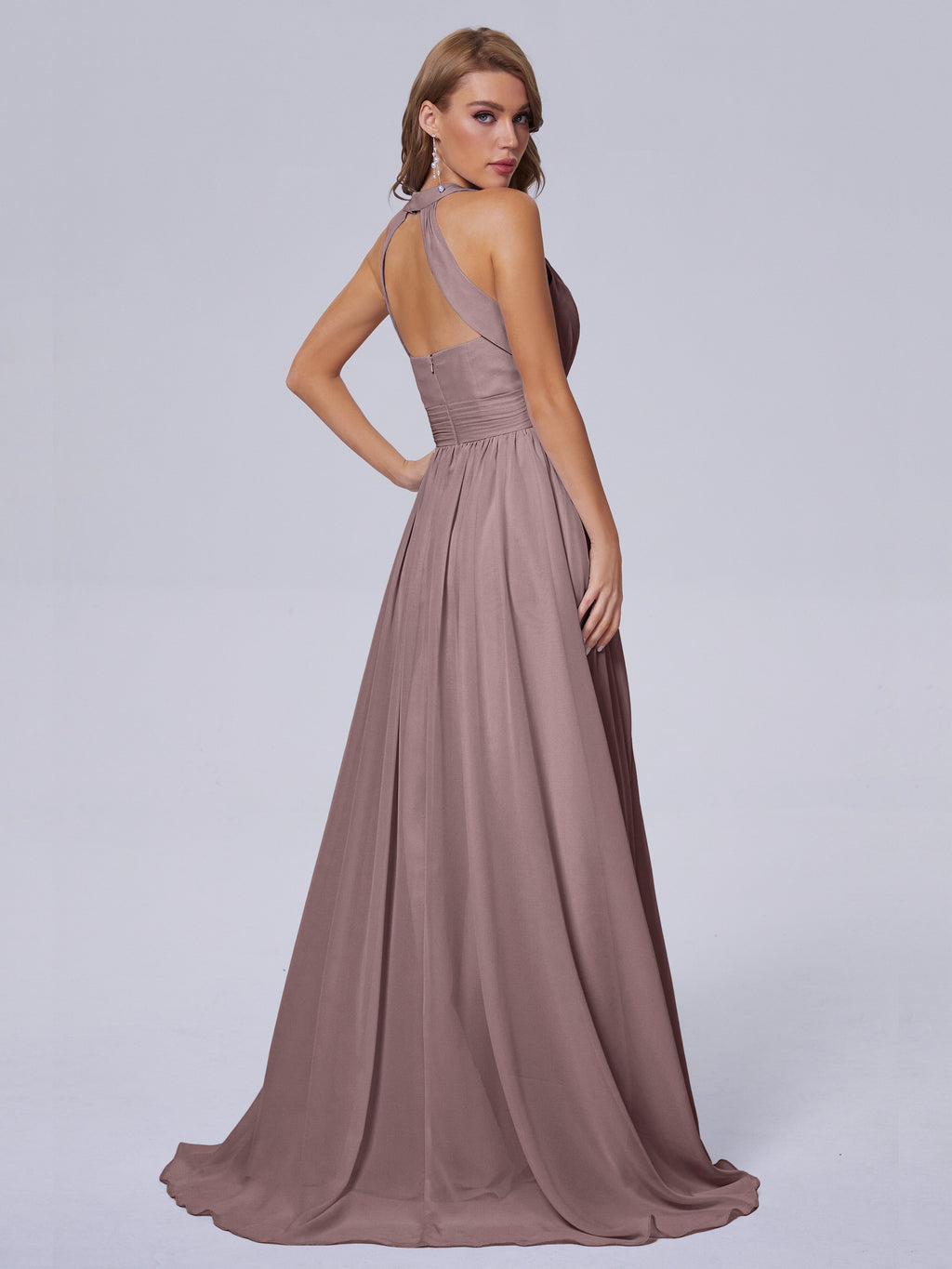 Nicole Vintage Halter Chiffon Long Bridesmaid Dresses