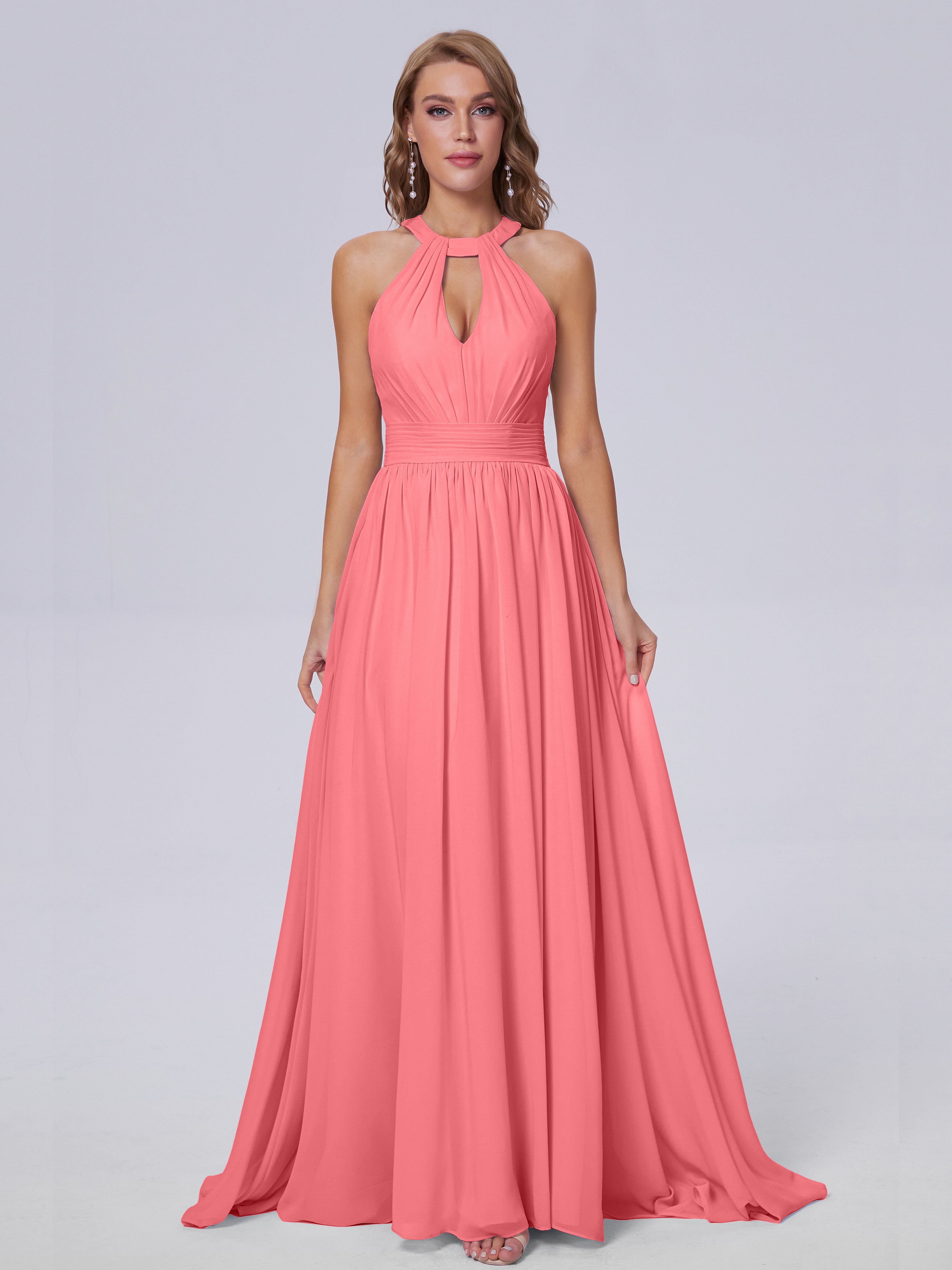 Nicole Vintage Halter Chiffon Long Bridesmaid Dresses