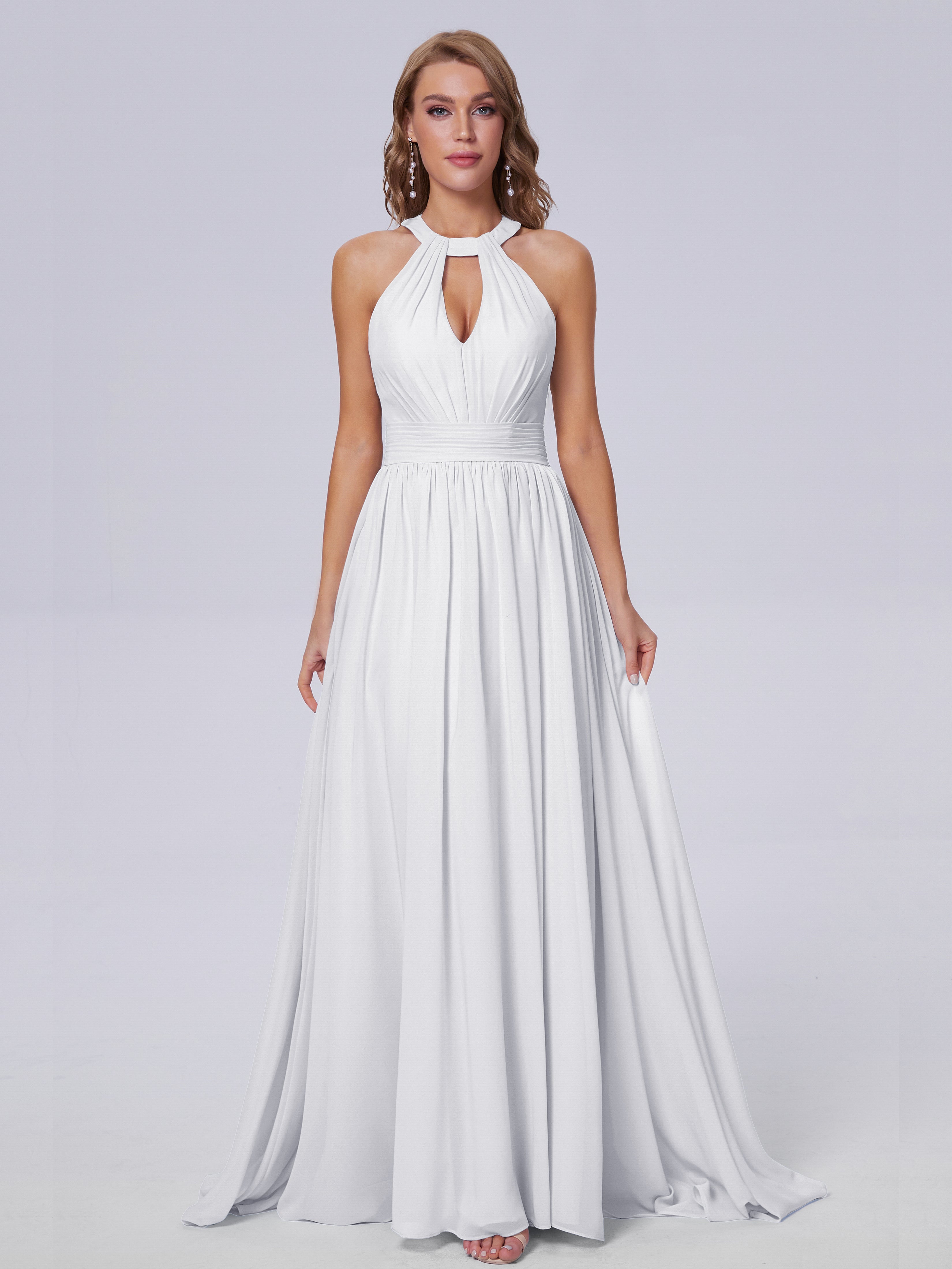 Nicole Vintage Halter Chiffon Long Bridesmaid Dresses